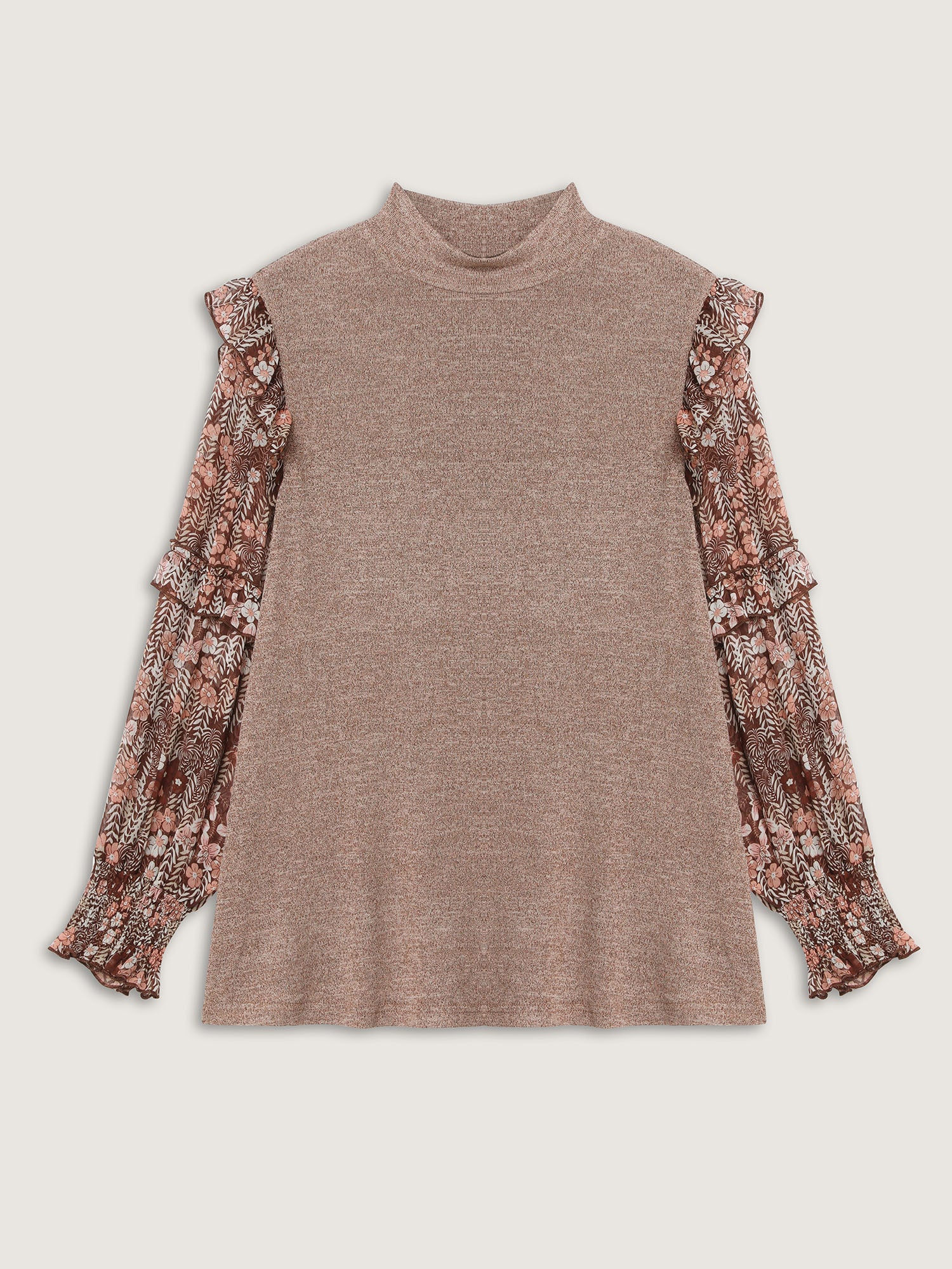 Floral Print Heather Mock Neck Knit Top - Image 8