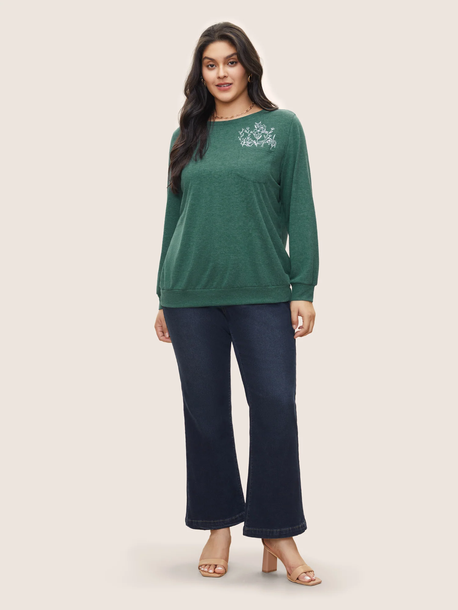 Floral Print Heather Patched Pocket Sweatshirt - Image 3