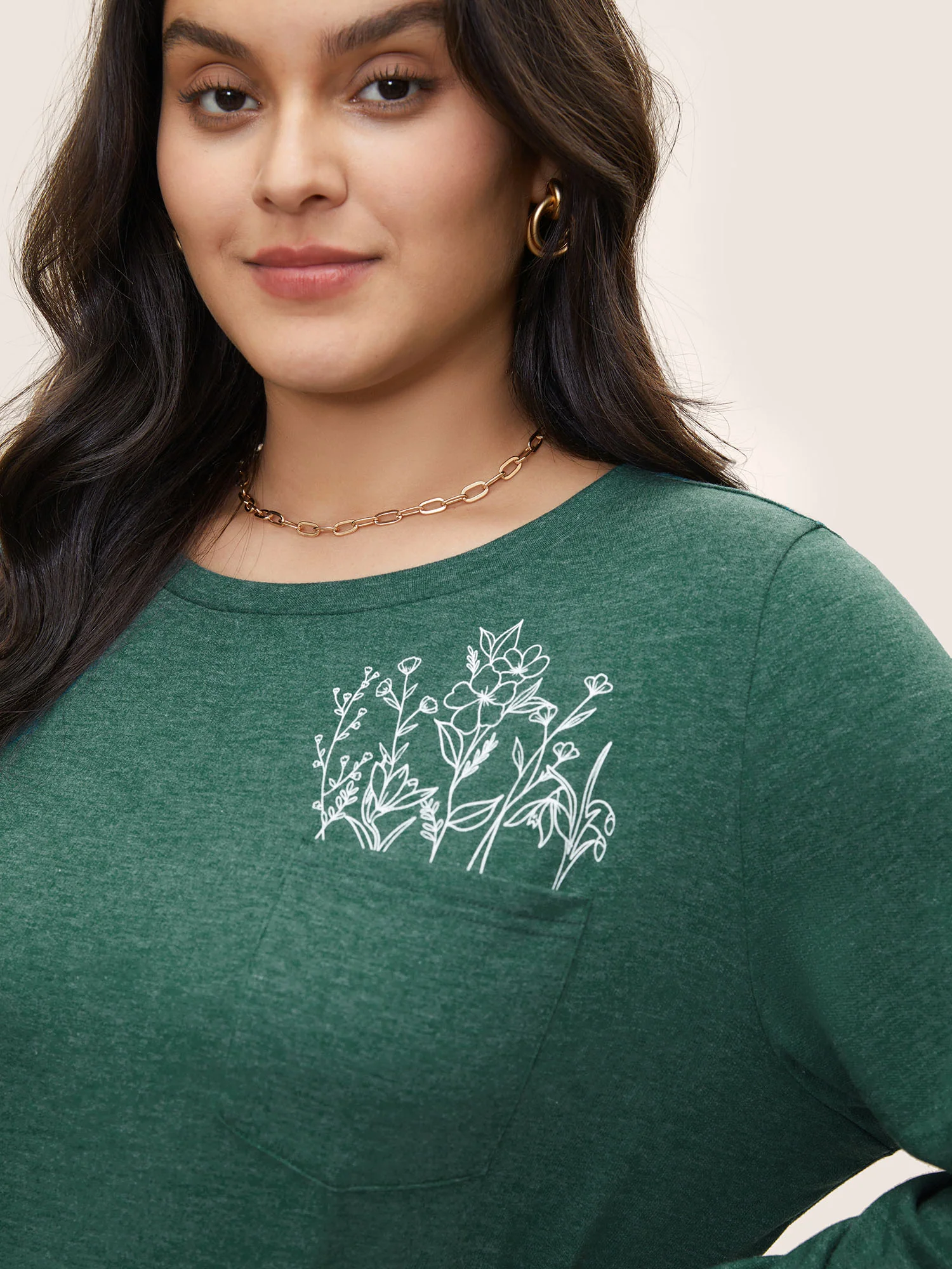 Floral Print Heather Patched Pocket Sweatshirt - Image 4