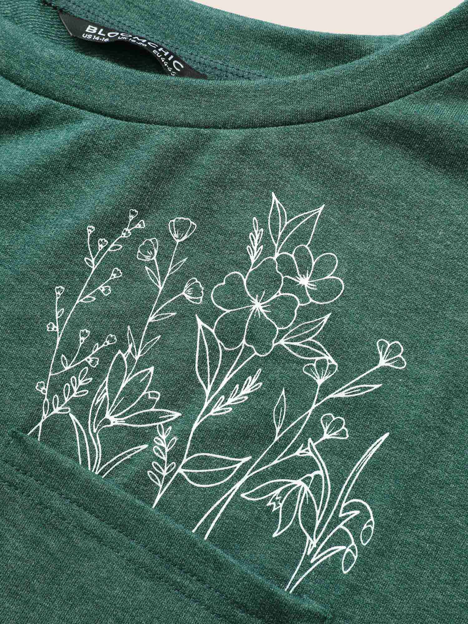 Floral Print Heather Patched Pocket Sweatshirt - Image 5