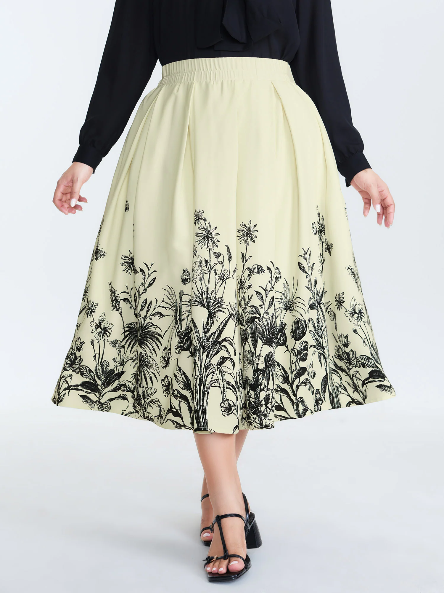 Floral Print Hem Pleated Maxi Skirt - Image 2