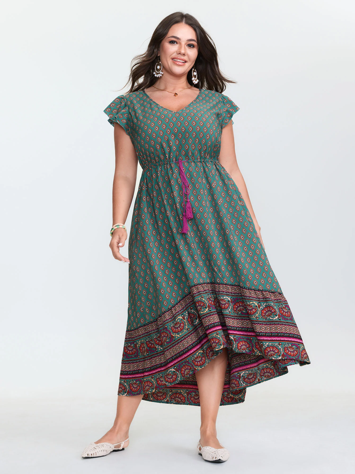 Floral Print High-Low Hem Midi Dress - Image 3