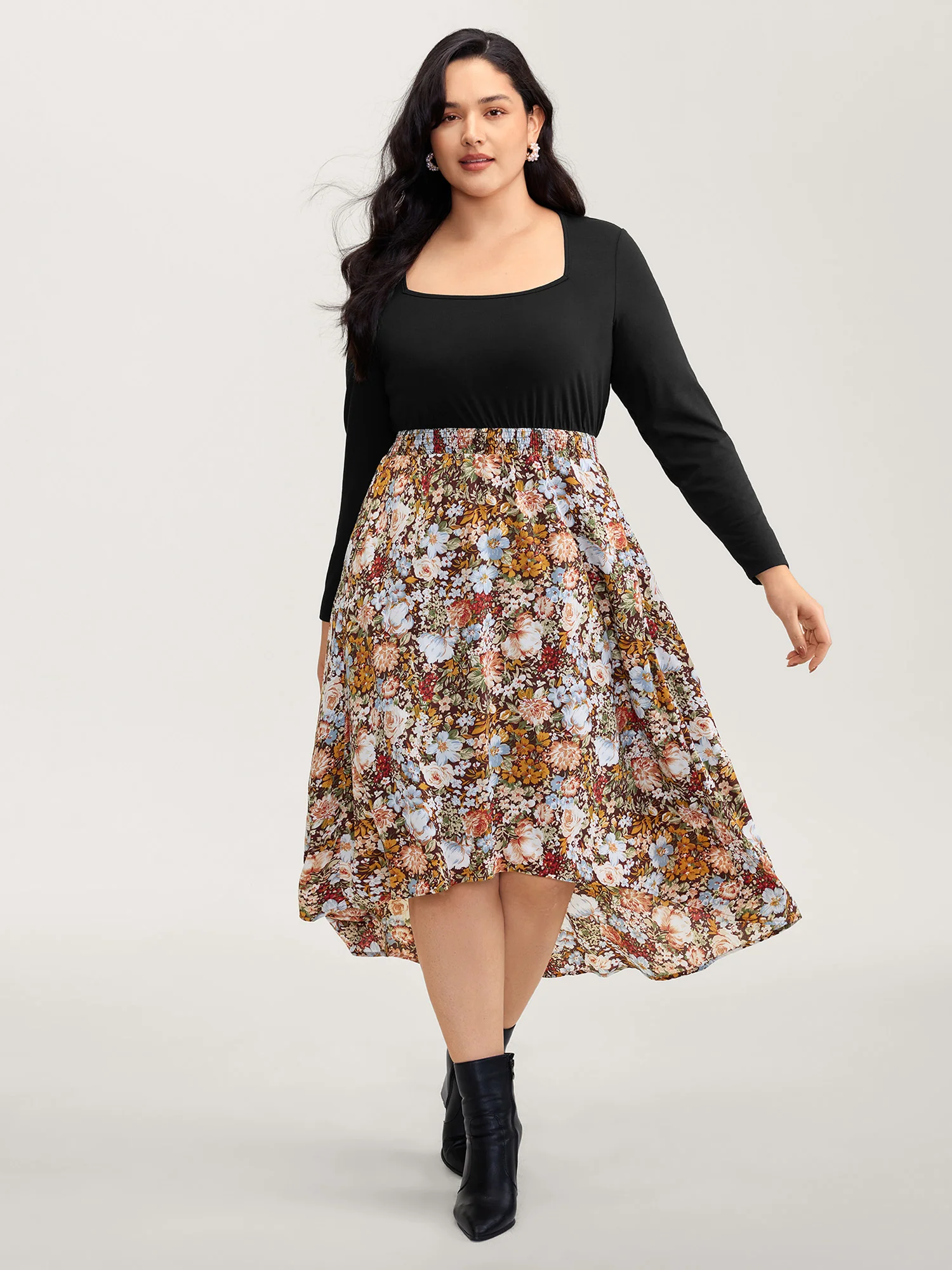 Floral Print High-Low Hem Midi Dress - Image 3