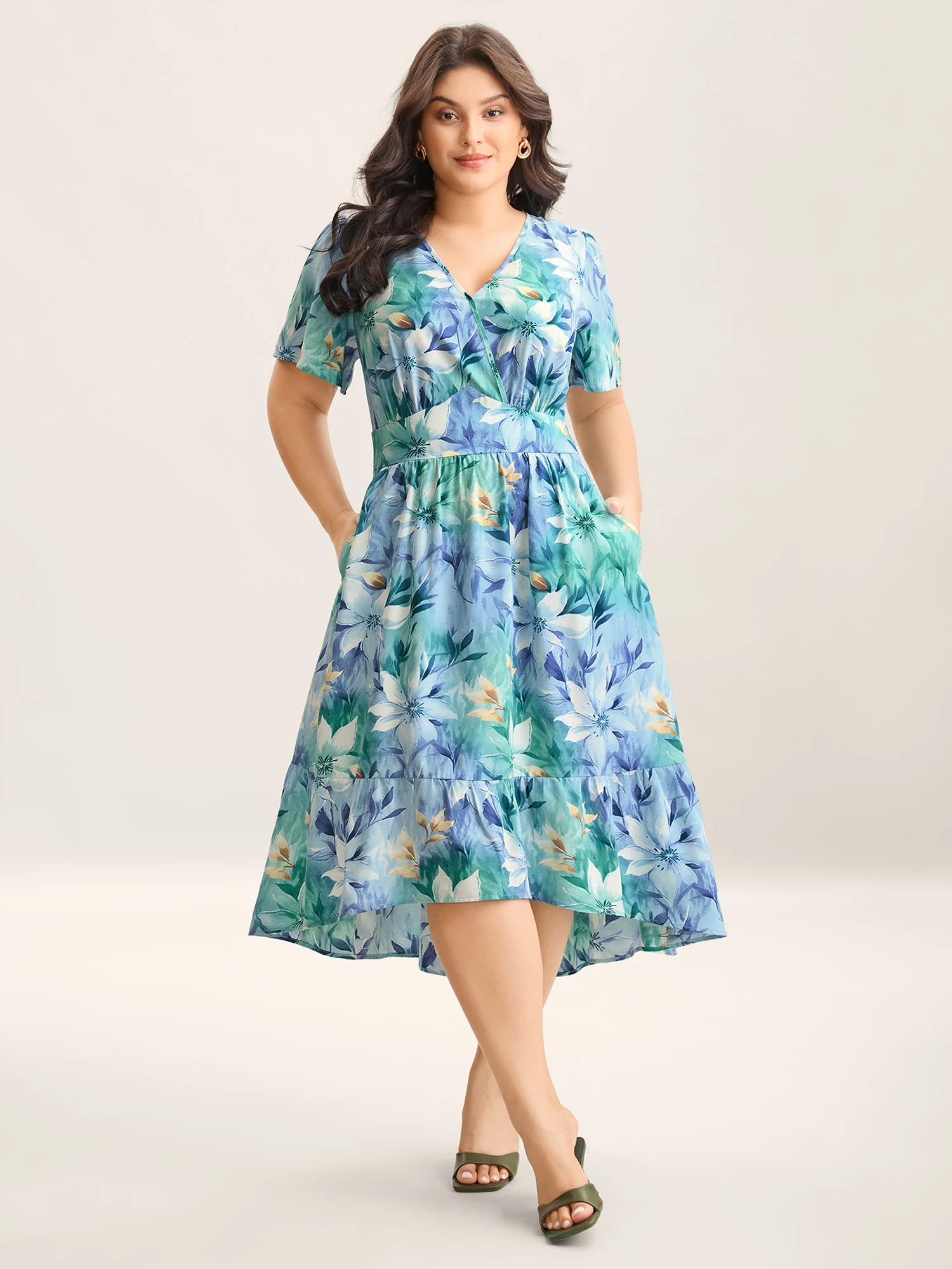 Floral Print High Low Hem Midi Dress - Image 3