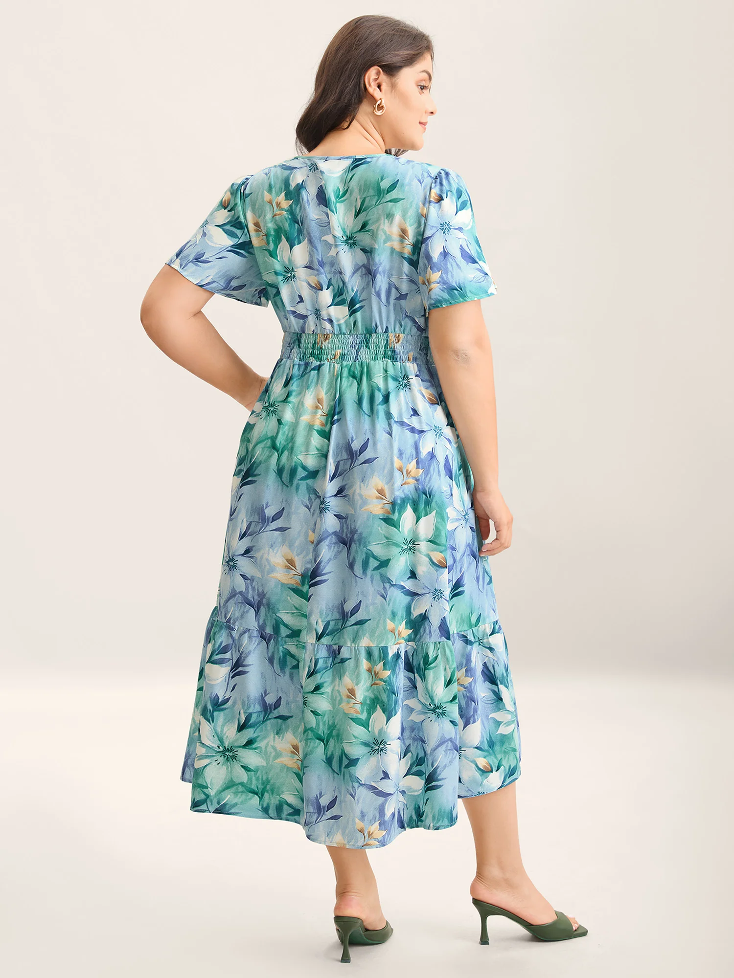 Floral Print High Low Hem Midi Dress - Image 4
