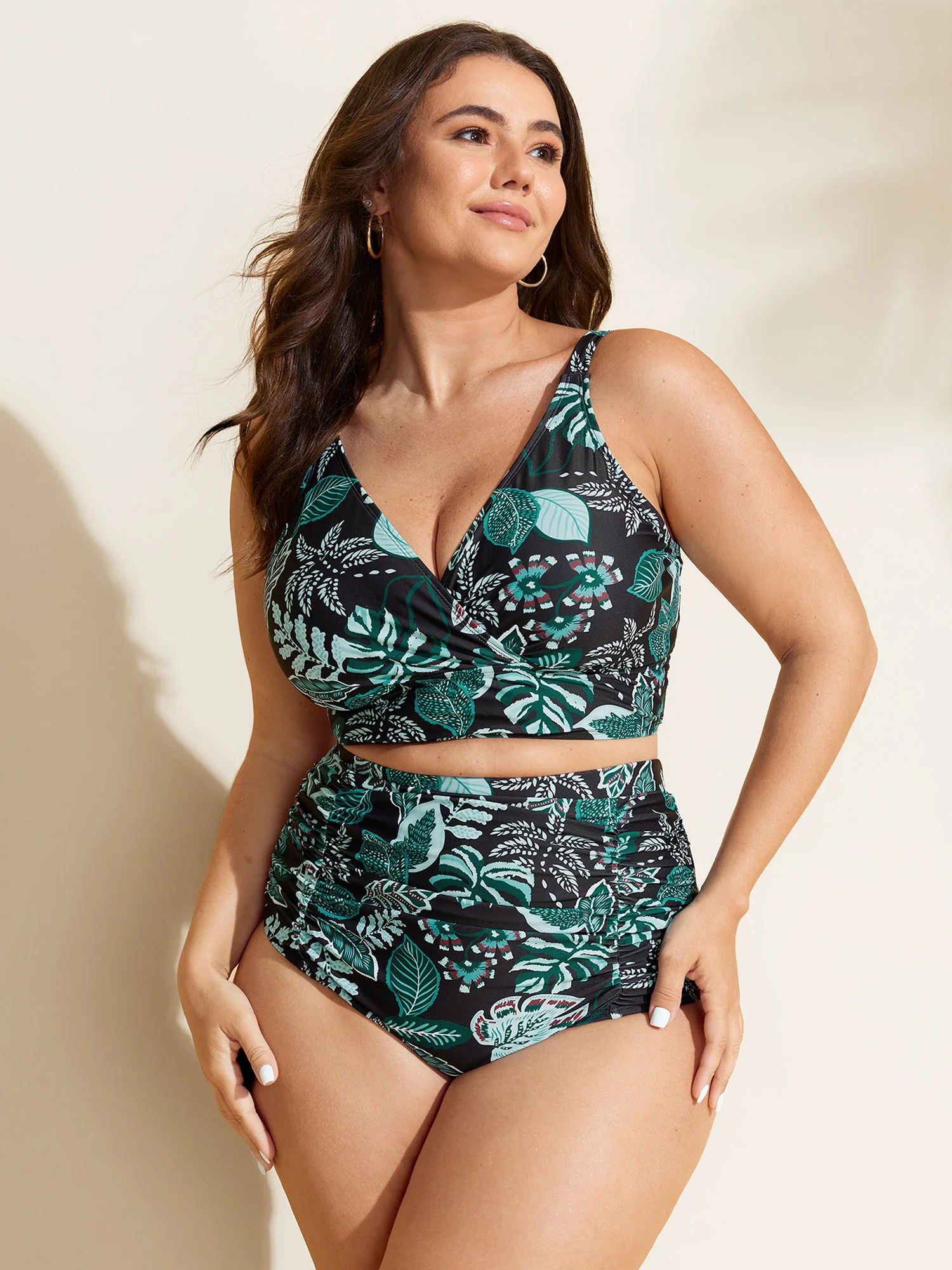 Tropical Floral Print High Waisted Tummy-Control Bikini Bottoms - Image 2
