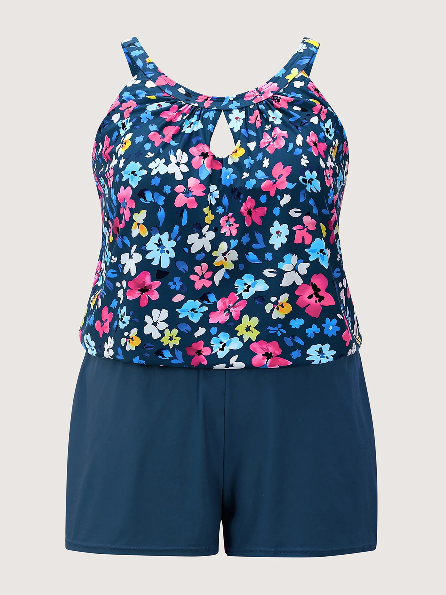 Floral Print Keyhole Pockets Swim Romper - Image 17