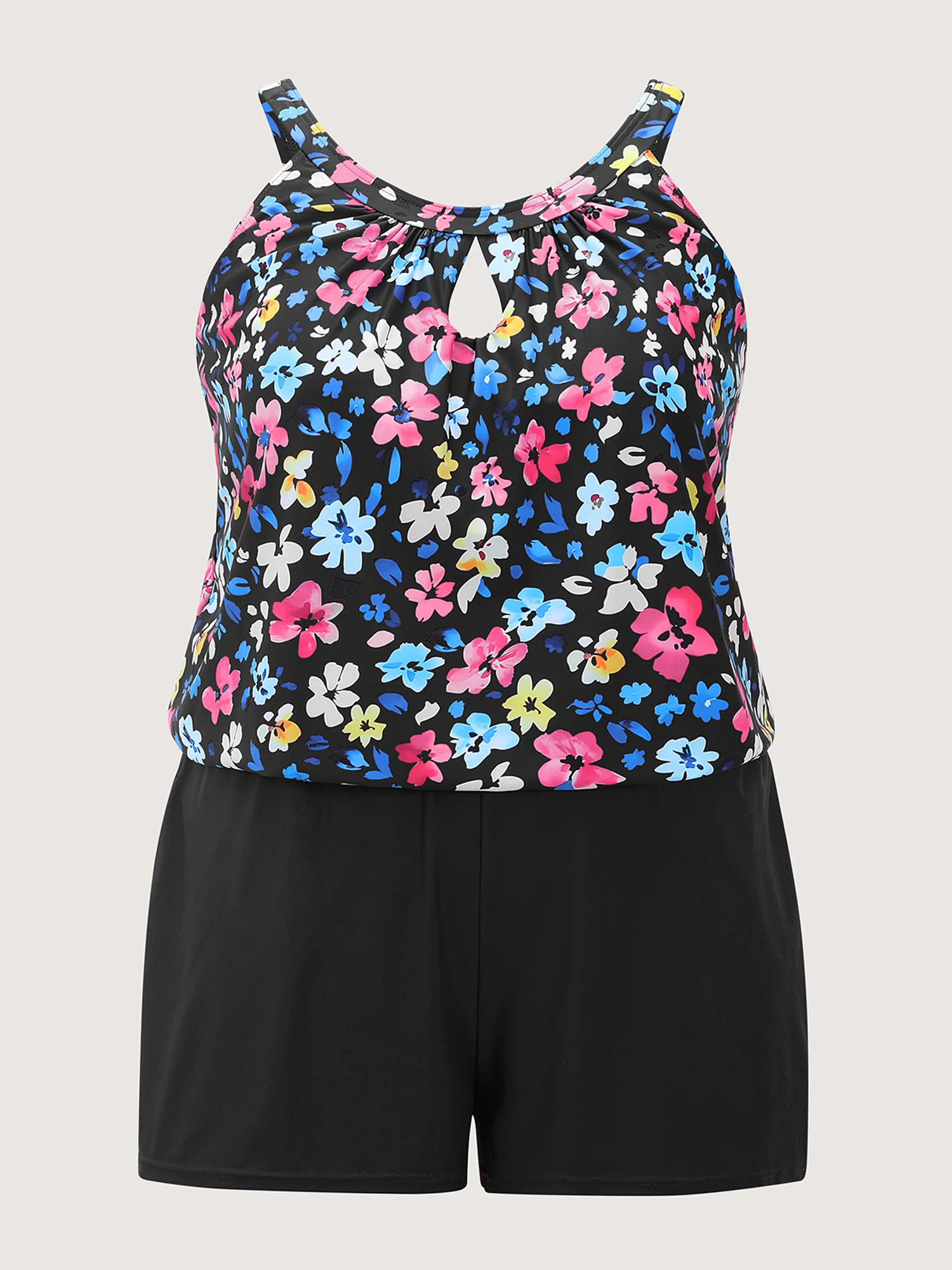 Floral Print Keyhole Pockets Swim Romper - Image 25