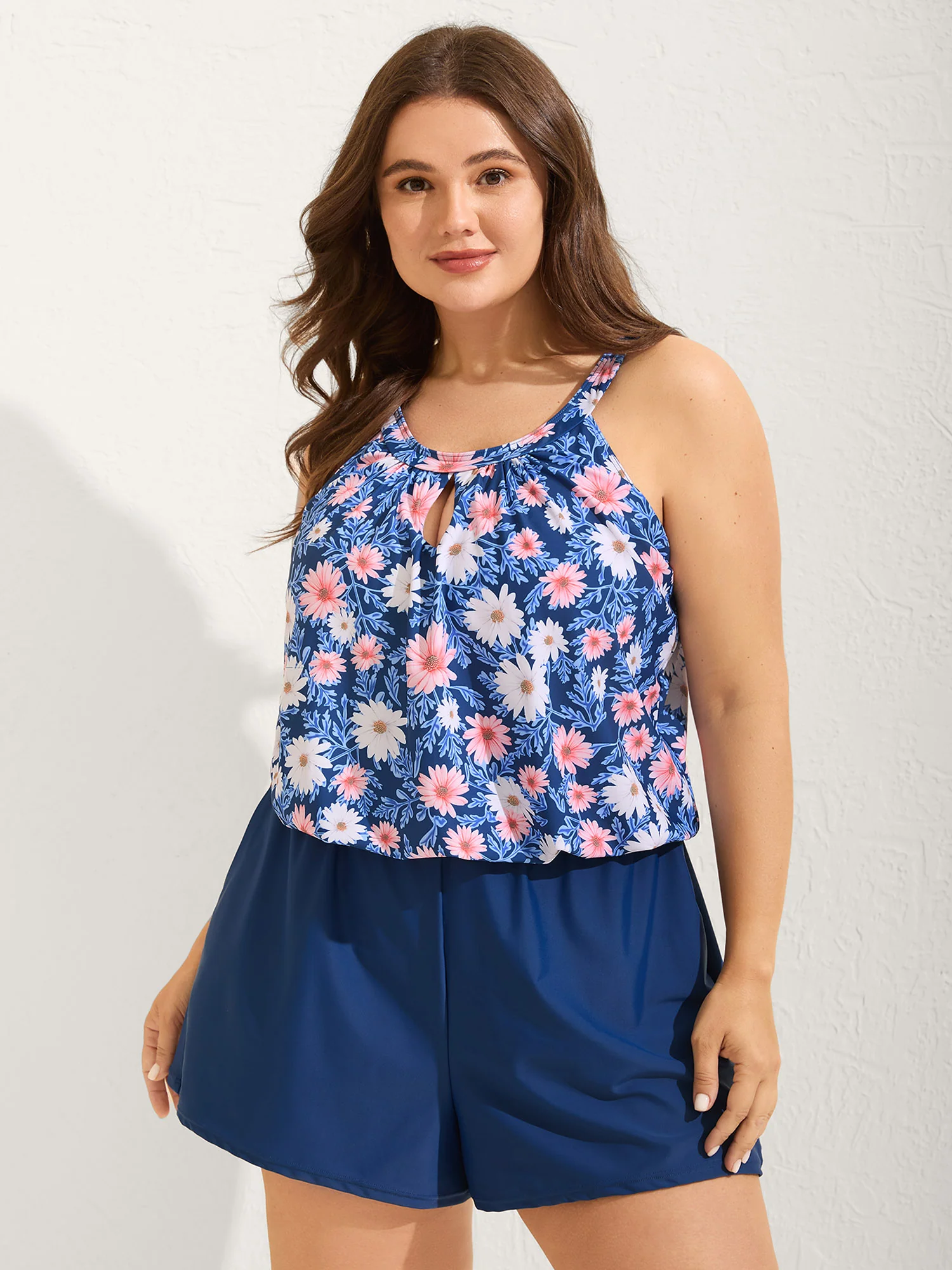 Floral Print Keyhole Pockets Swim Romper - Image 34