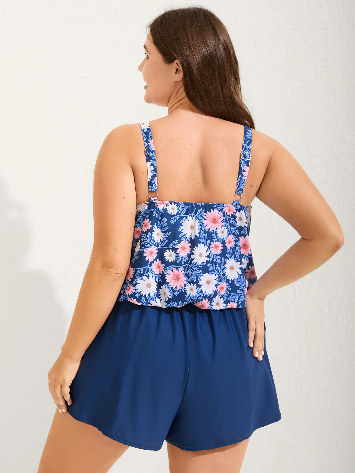 Floral Print Keyhole Pockets Swim Romper - Image 37