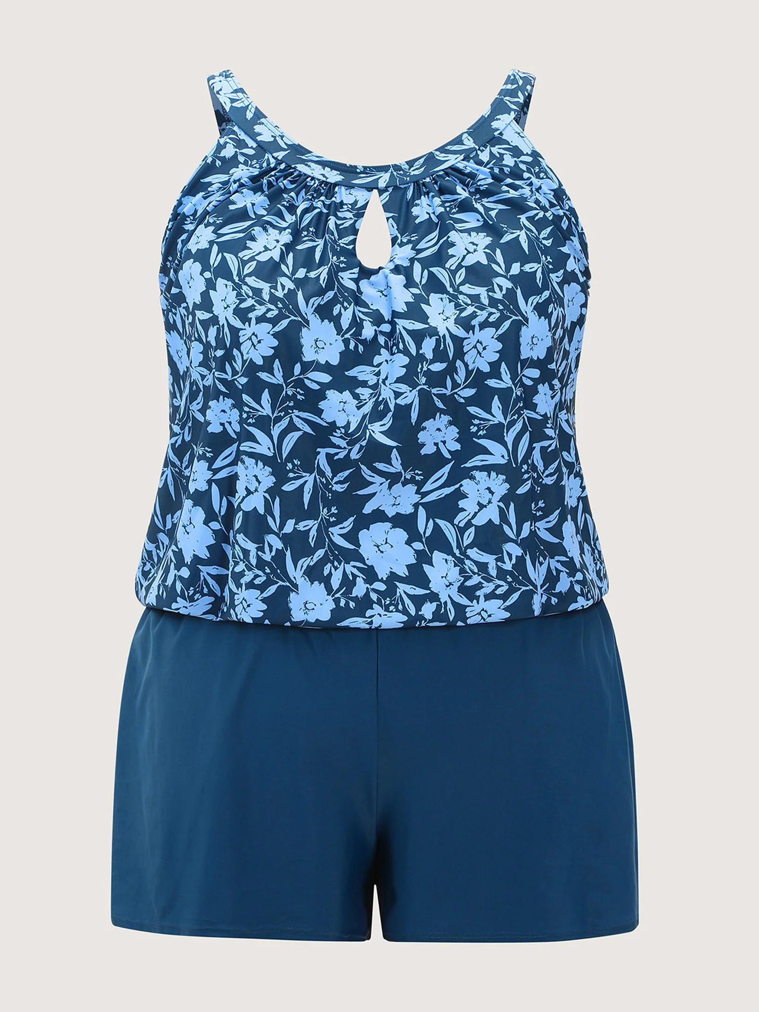 Floral Print Keyhole Pockets Swim Romper - Image 46