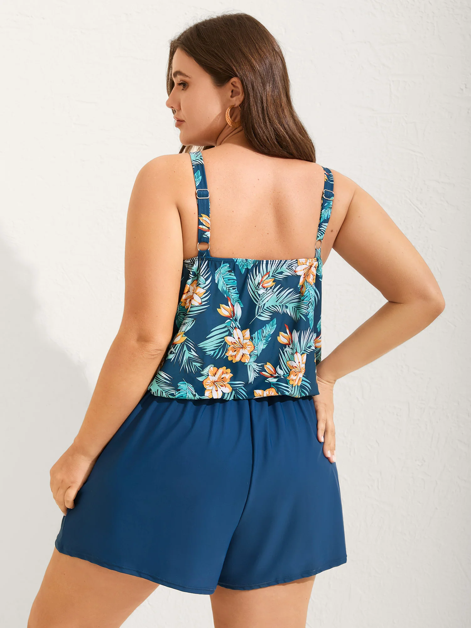 Floral Print Keyhole Pockets Swim Romper - Image 50