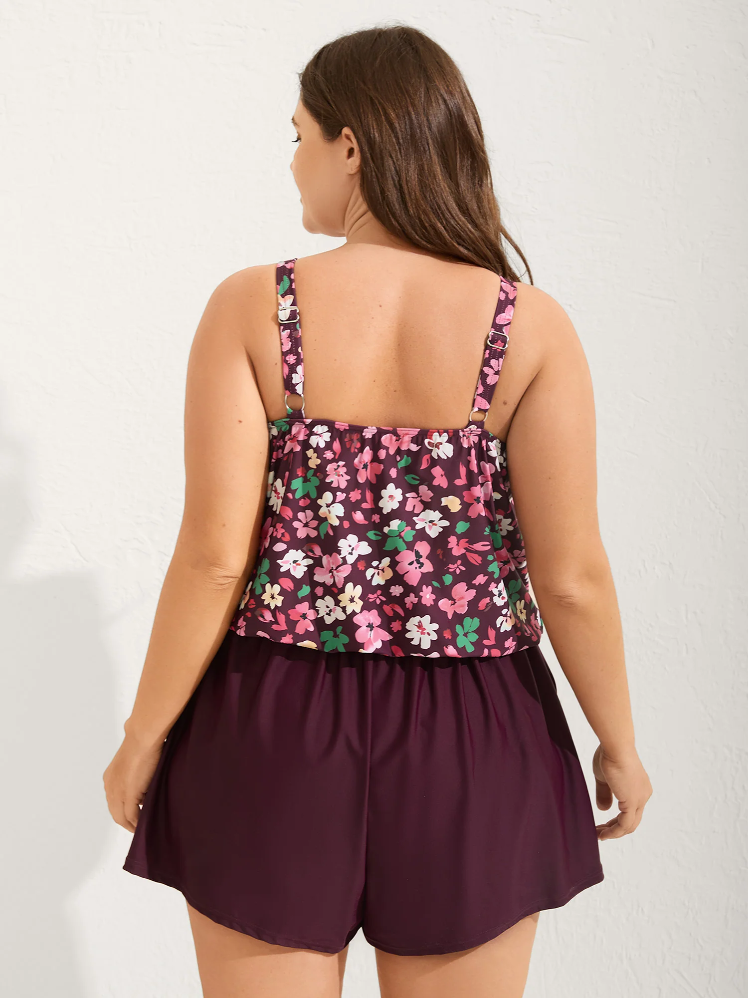 Floral Print Keyhole Pockets Swim Romper - Image 55