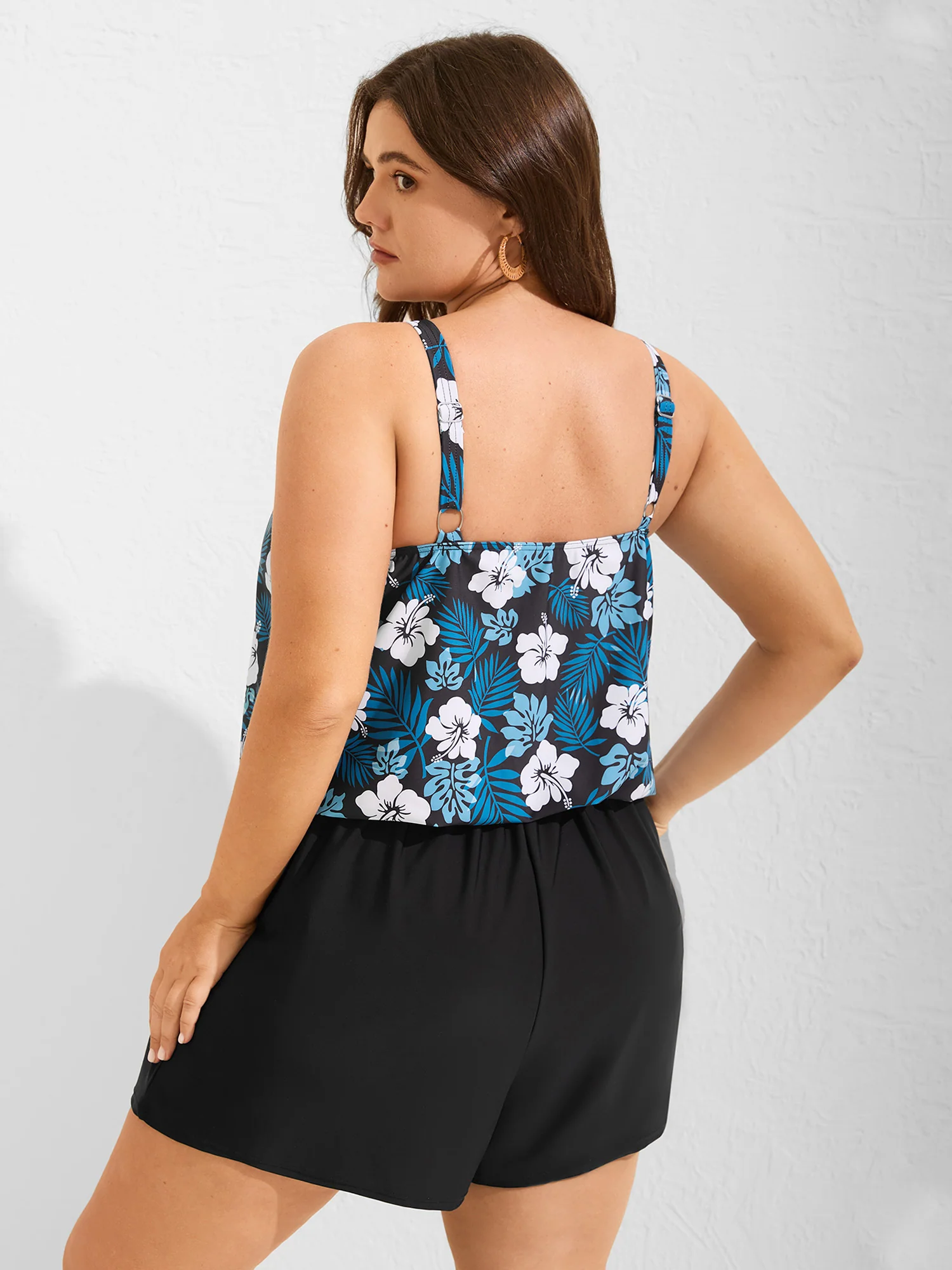 Floral Print Keyhole Pockets Swim Romper - Image 60