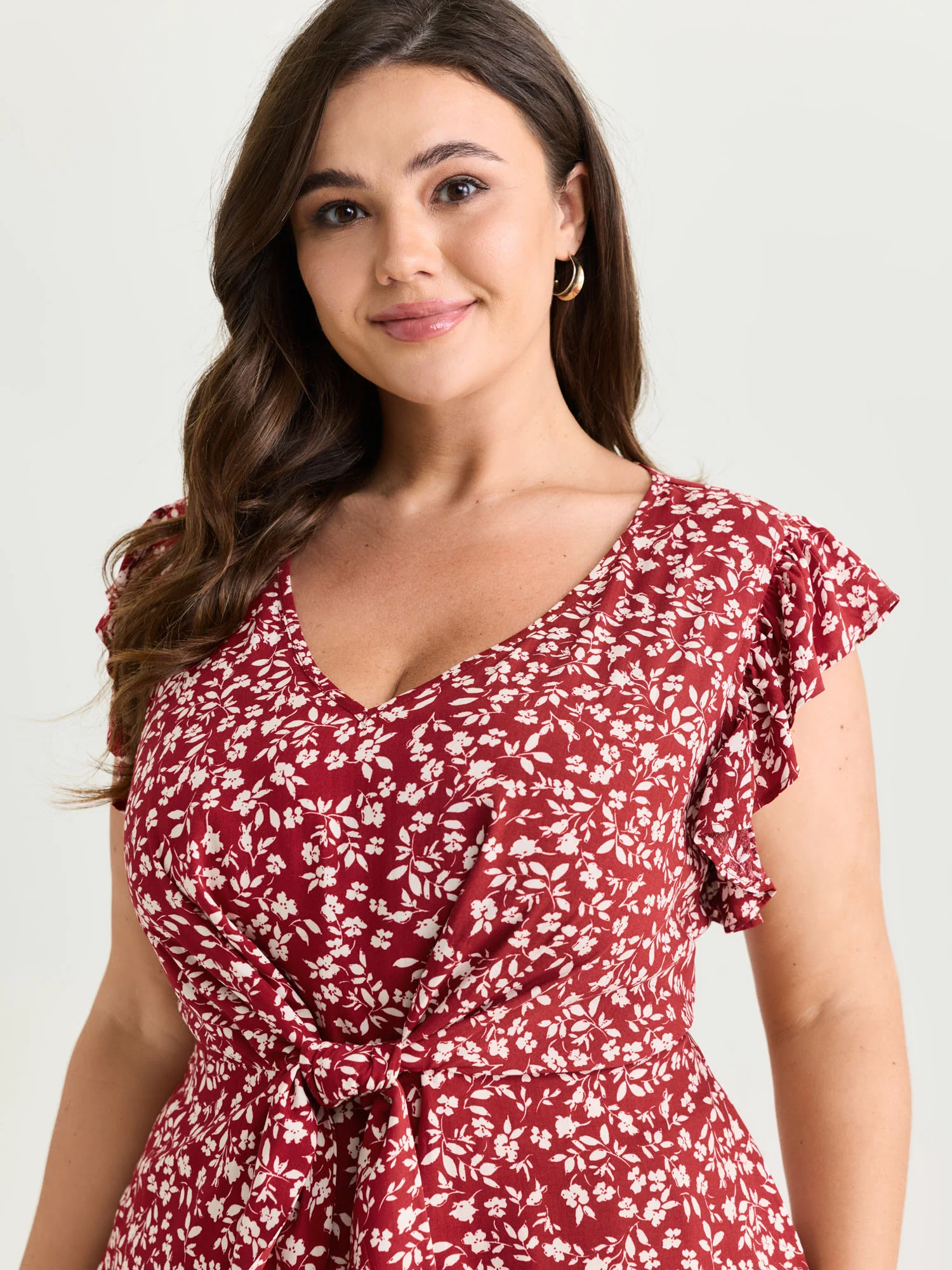 Floral Print Knotted Front Blouse - Image 2