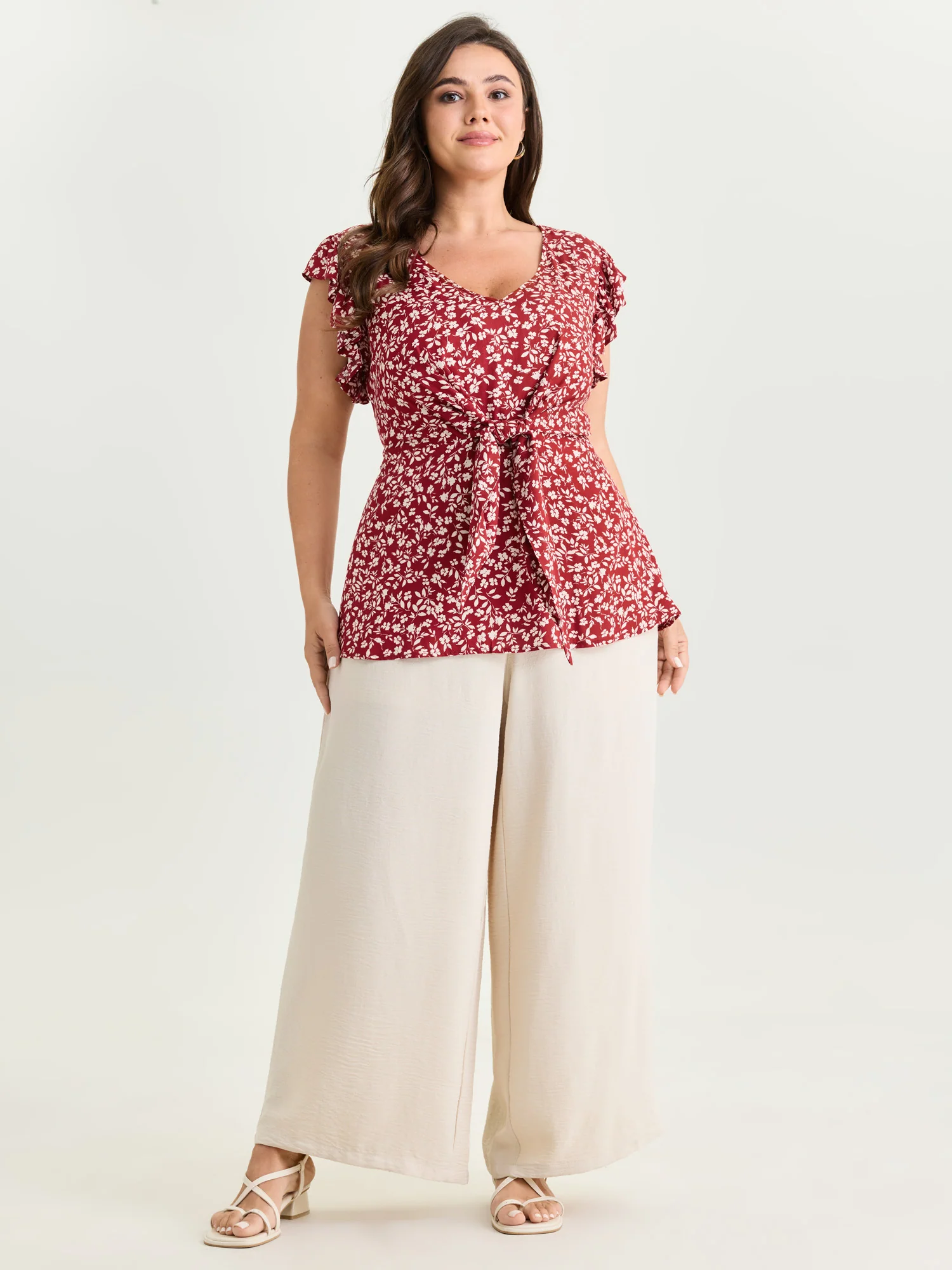 Floral Print Knotted Front Blouse - Image 3