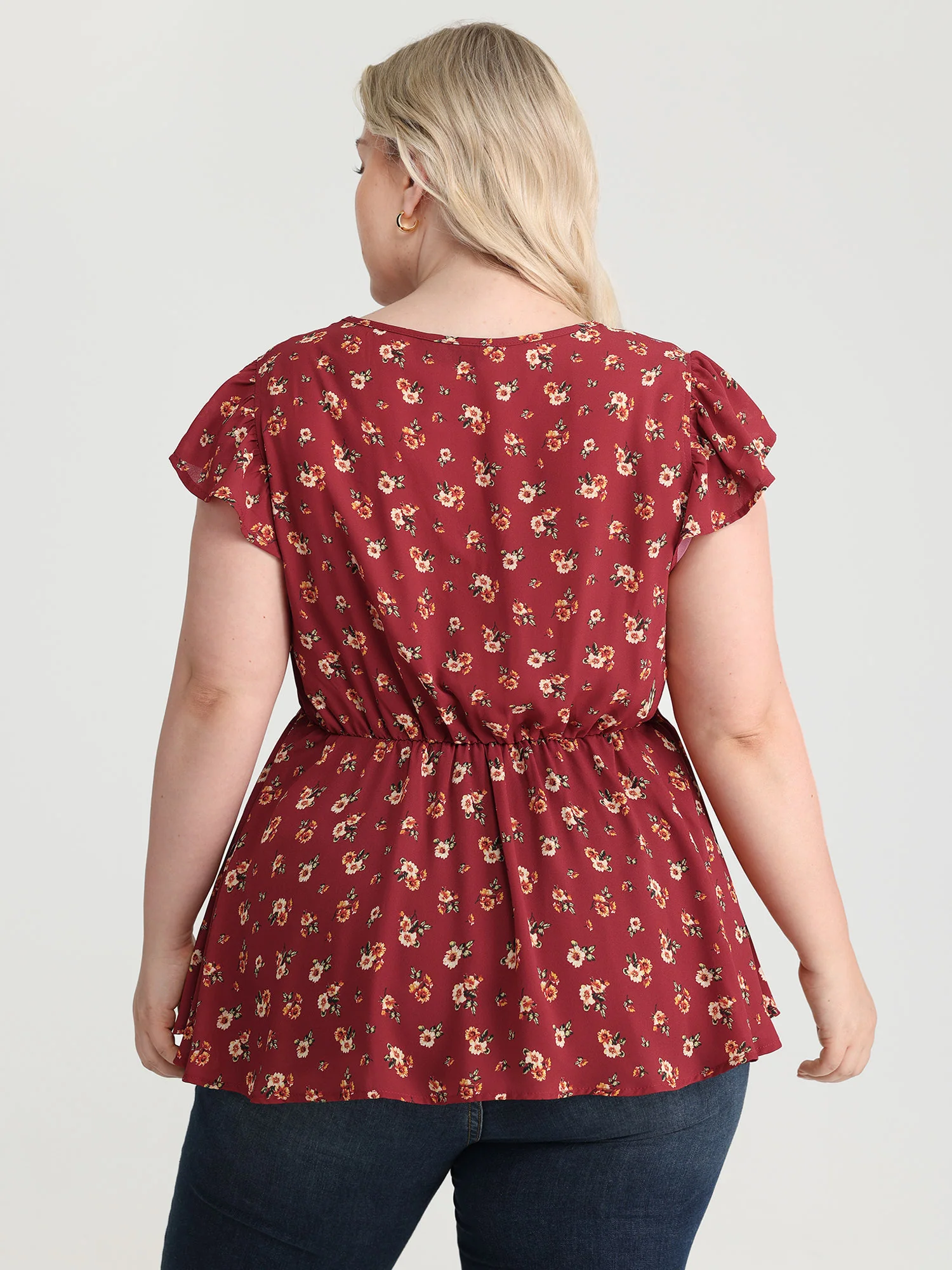 Floral Print Knotted Front-Tie Blouse - Image 4