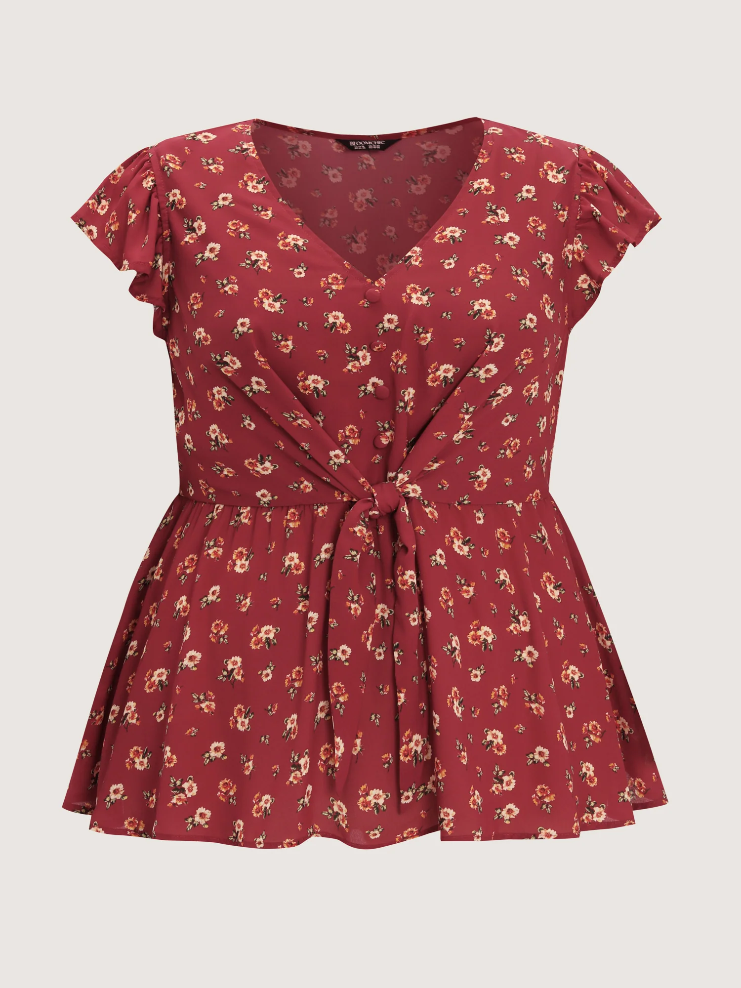 Floral Print Knotted Front-Tie Blouse - Image 7