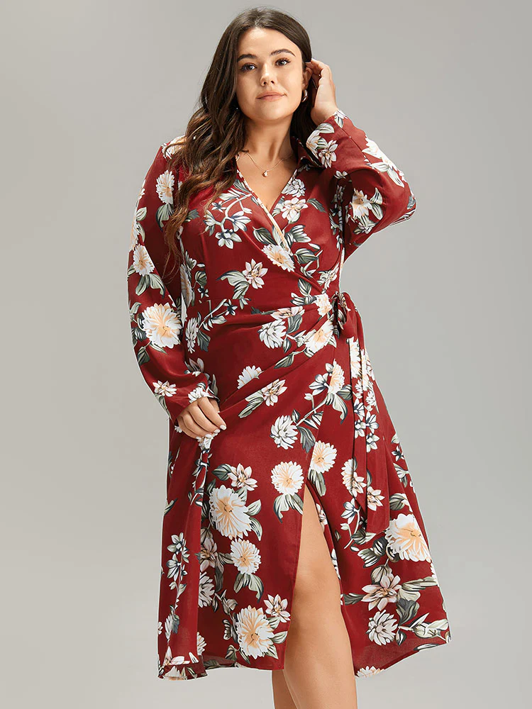 Floral Print Knotted Shirt Collar Dress - Image 5