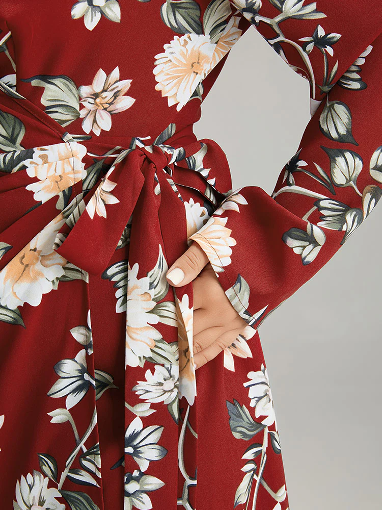 Floral Print Knotted Shirt Collar Dress - Image 6
