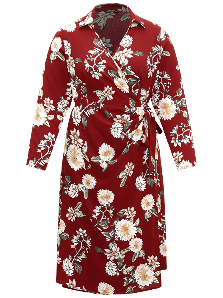 Floral Print Knotted Shirt Collar Dress - Image 7