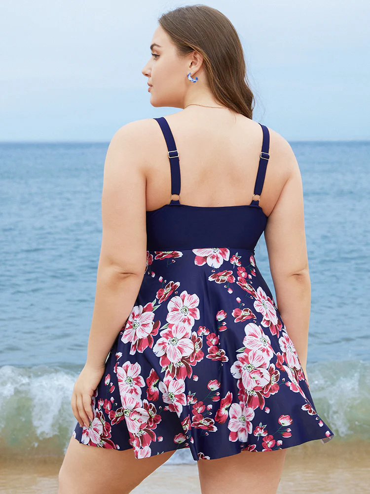 Floral Print Knotted Twist Front  A Line Swim Dress - Image 12