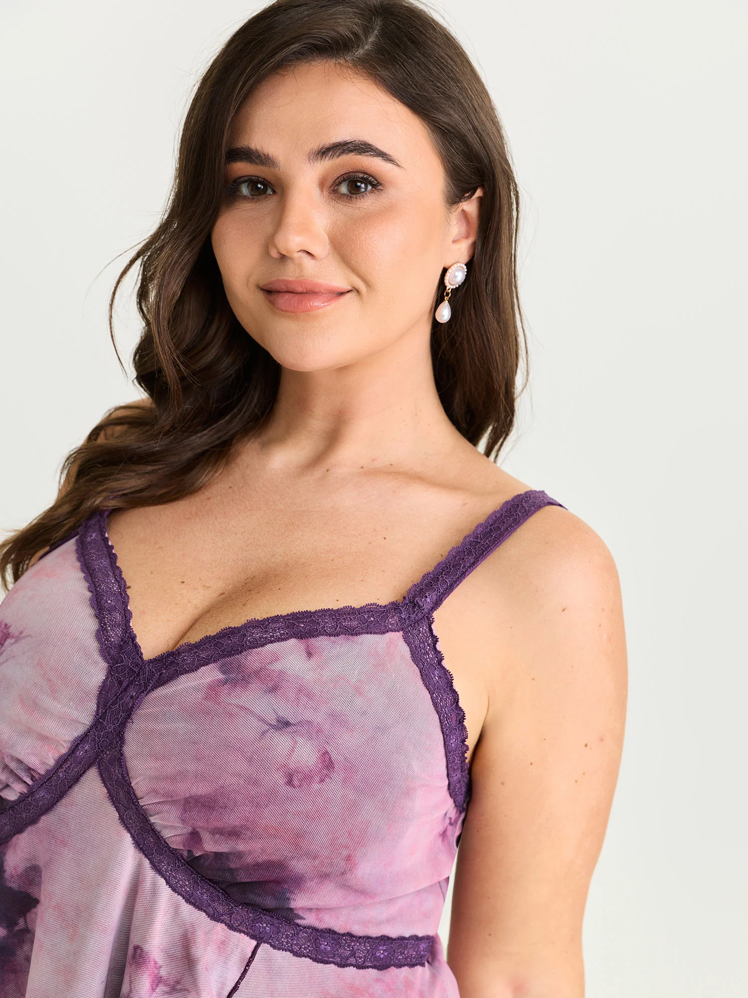 Floral Print Lace Detail Asymmetrical Tank Top - Image 2