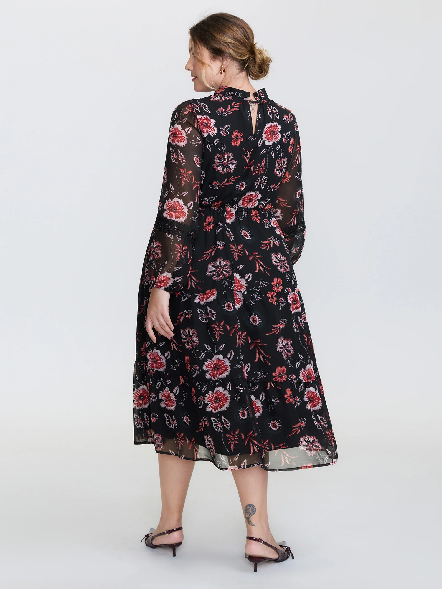 Floral Print Lace High Neck Midi Dress - Image 4