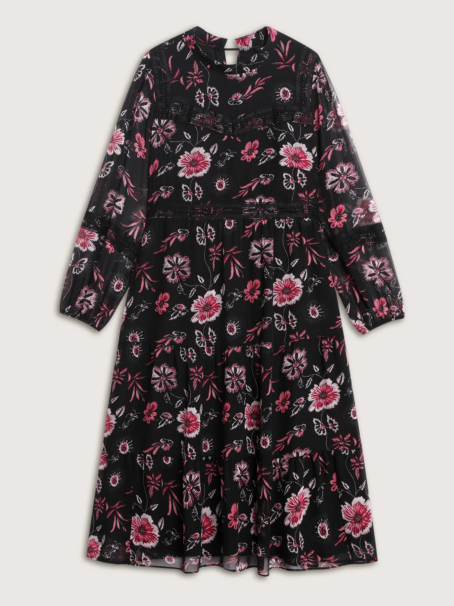 Floral Print Lace High Neck Midi Dress - Image 7