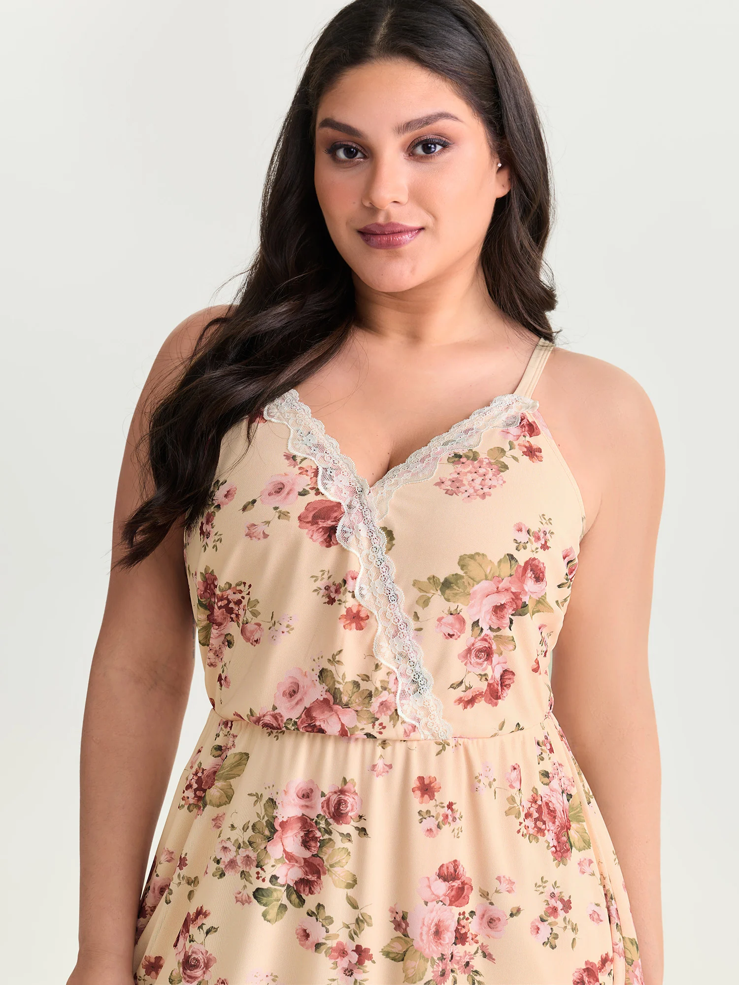 Floral Print Lace Neckline Nightgown - Image 2
