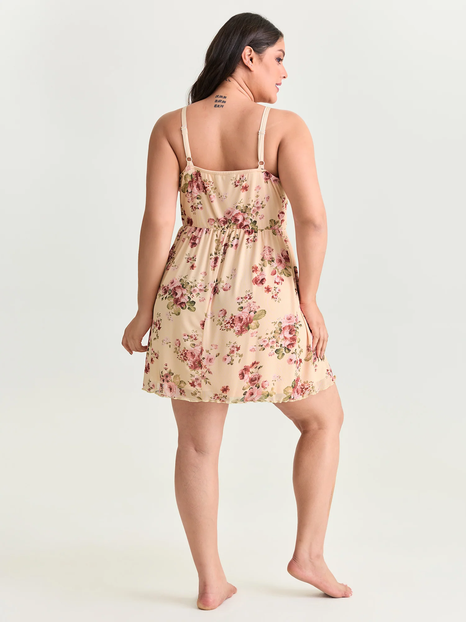 Floral Print Lace Neckline Nightgown - Image 4