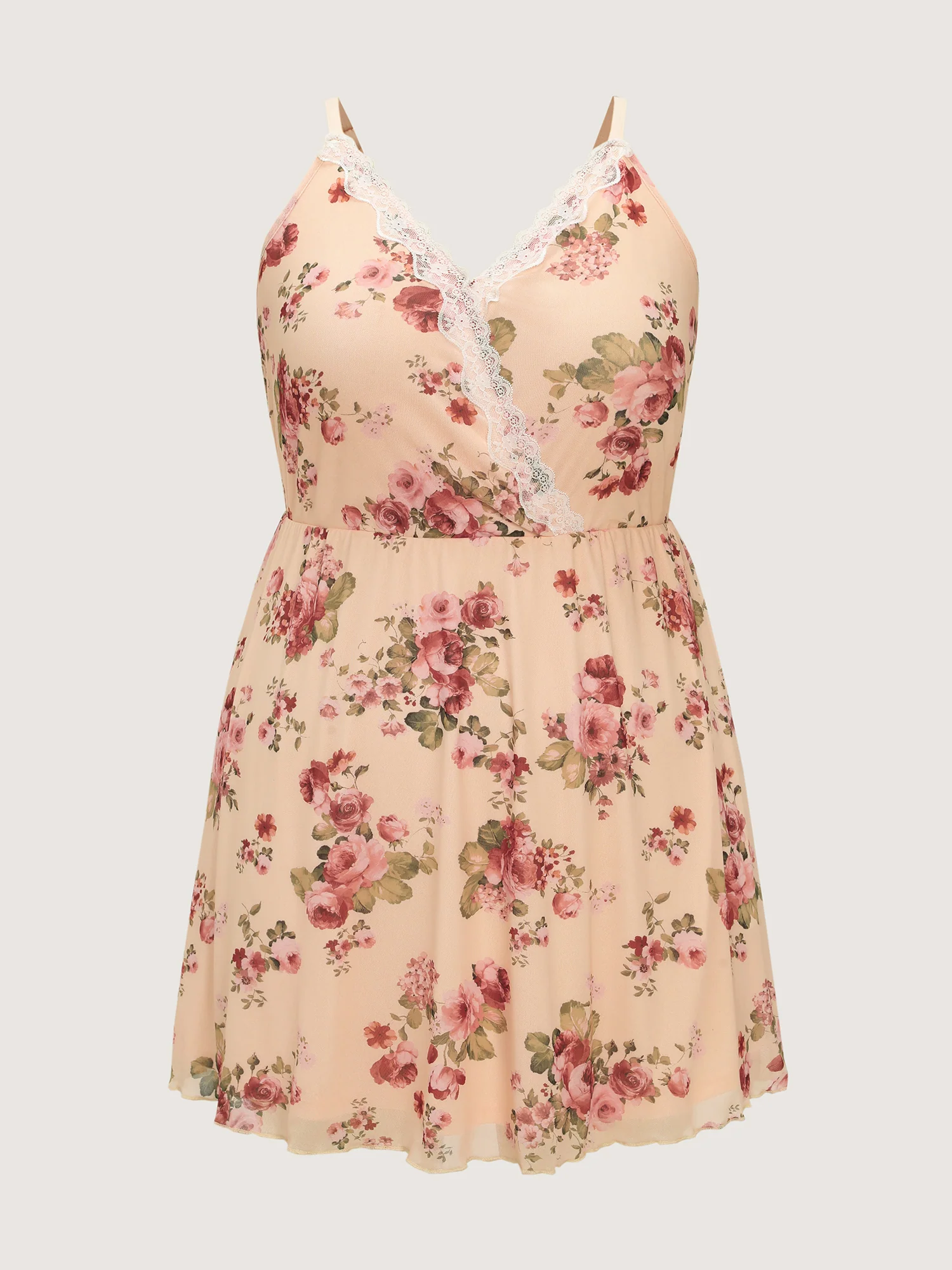 Floral Print Lace Neckline Nightgown - Image 7