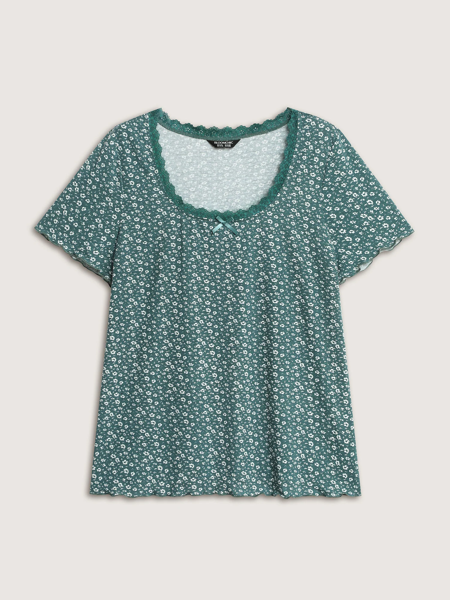 Floral Print Lace Neckline T-Shirt - Image 7