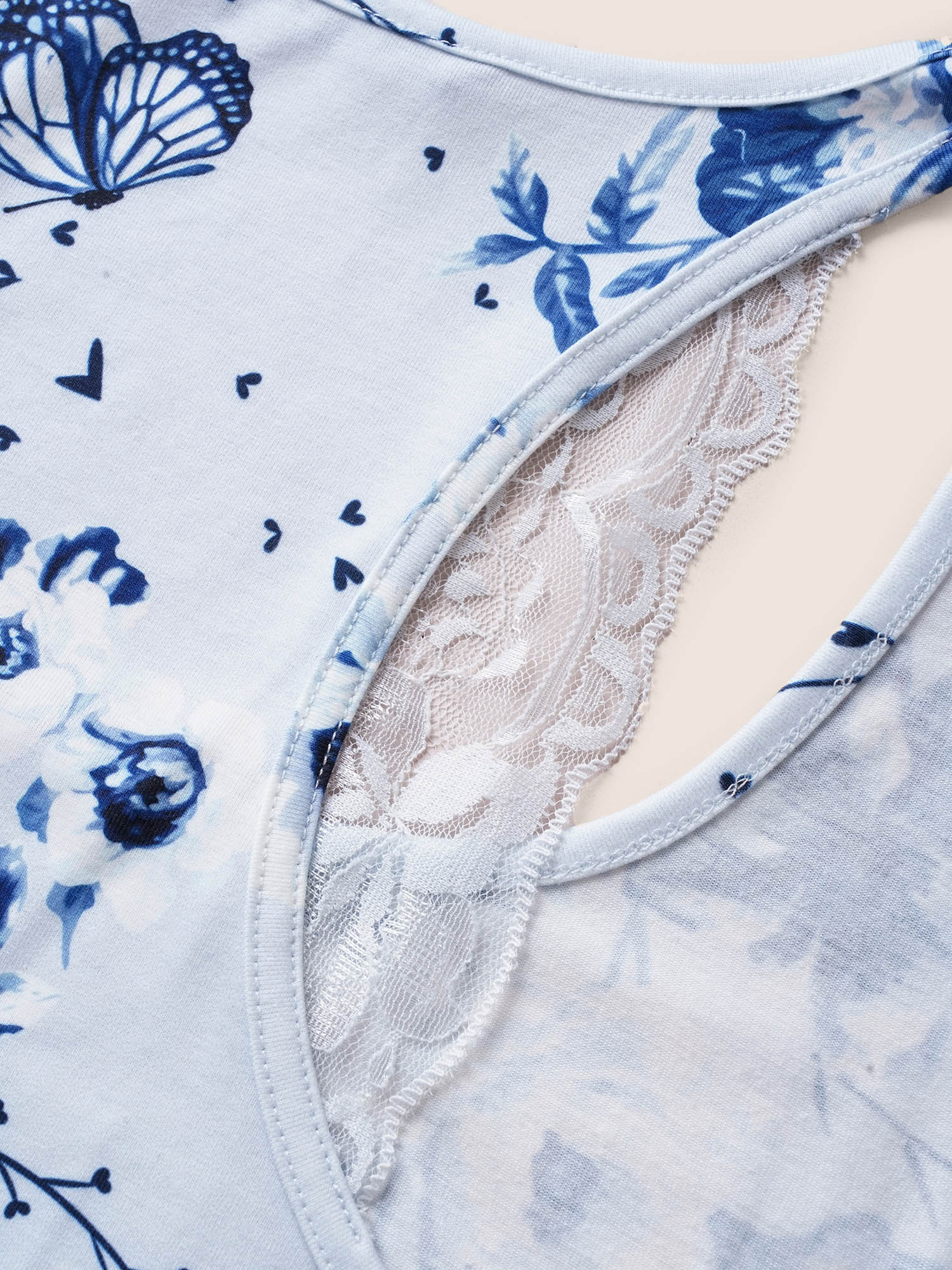 Floral Print Lace Patchwork Pajama Sets - Image 5