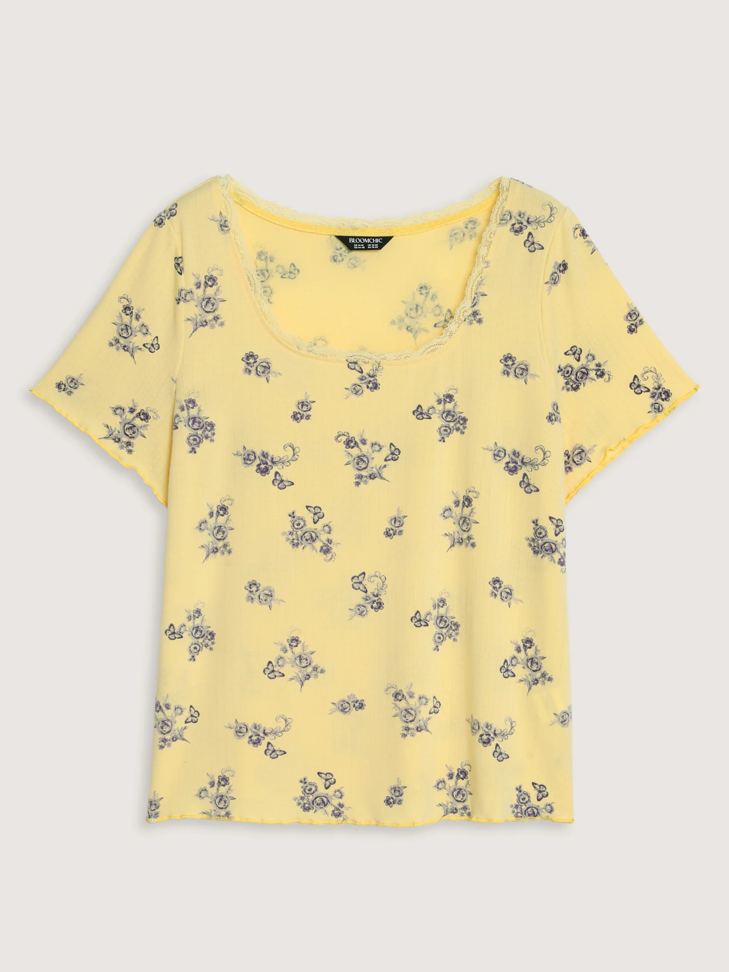Floral Print Lace Round Neck T-Shirt - Image 7