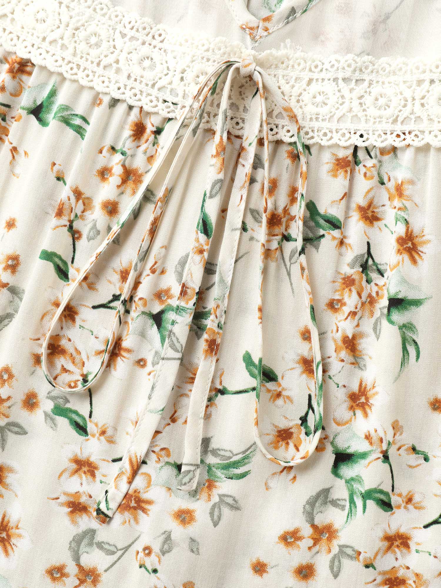 Floral Print Lace Sheer Sleeve Blouse - Image 5