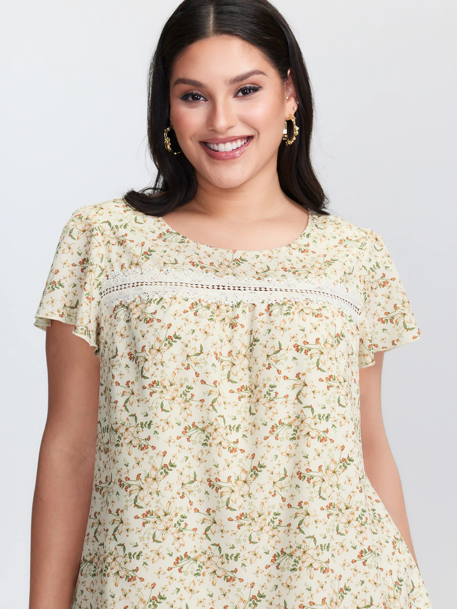 Floral Print Lace Trim Blouse - Image 2