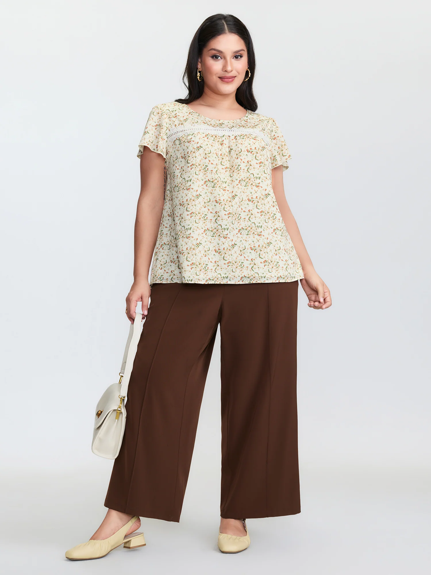 Floral Print Lace Trim Blouse - Image 3