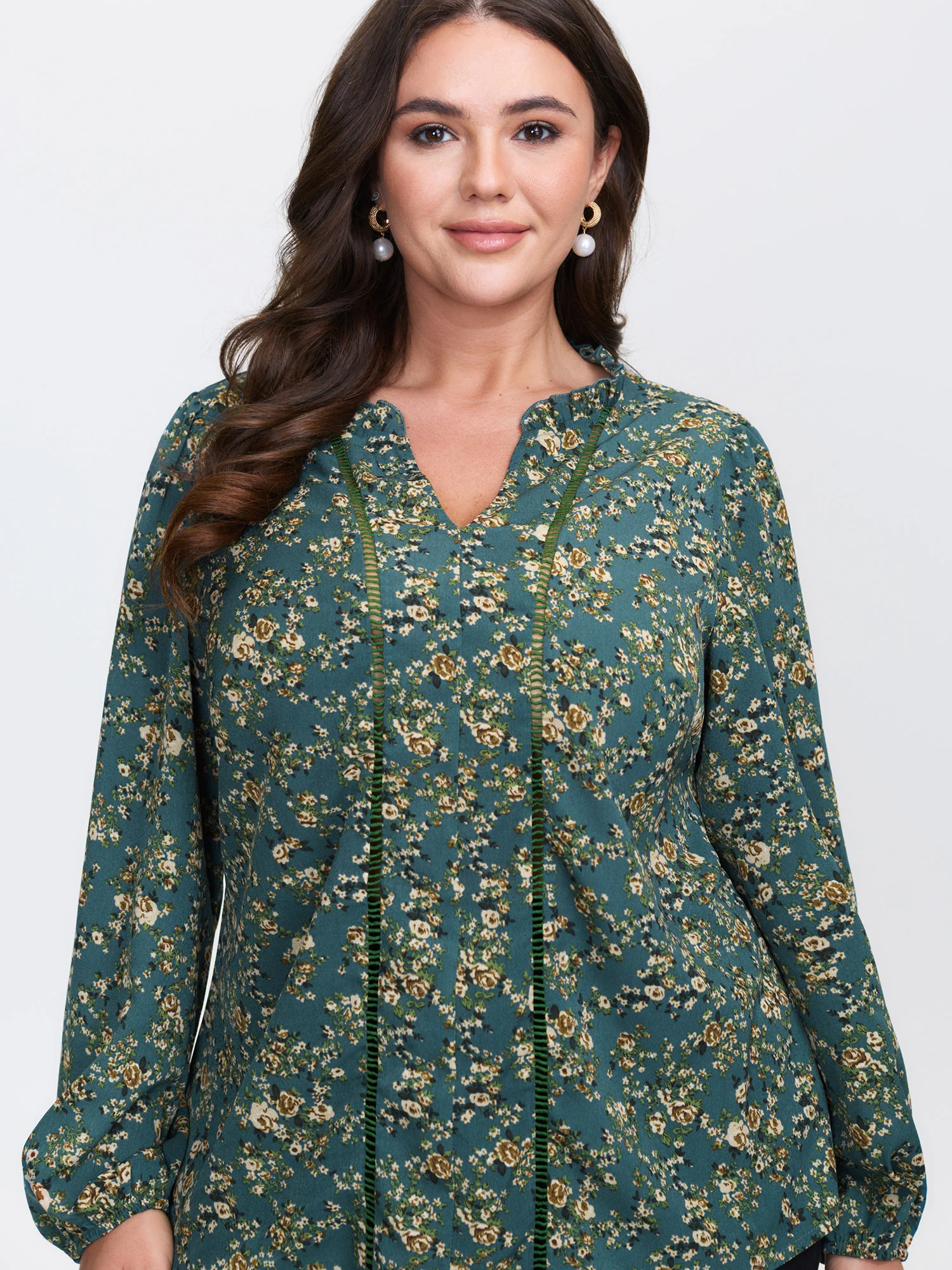 Floral Print Lace Trim Blouse - Image 2