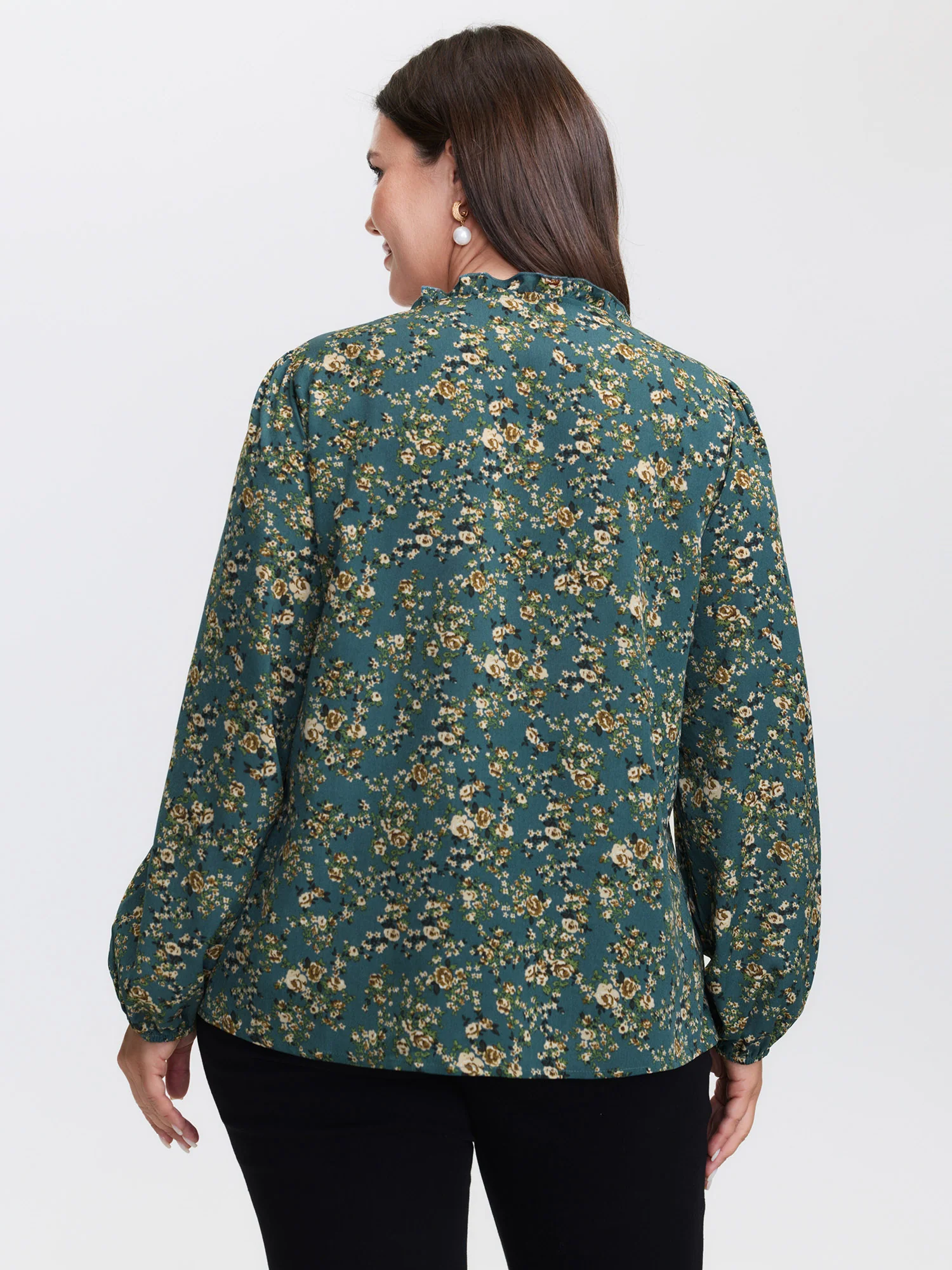 Floral Print Lace Trim Blouse - Image 4