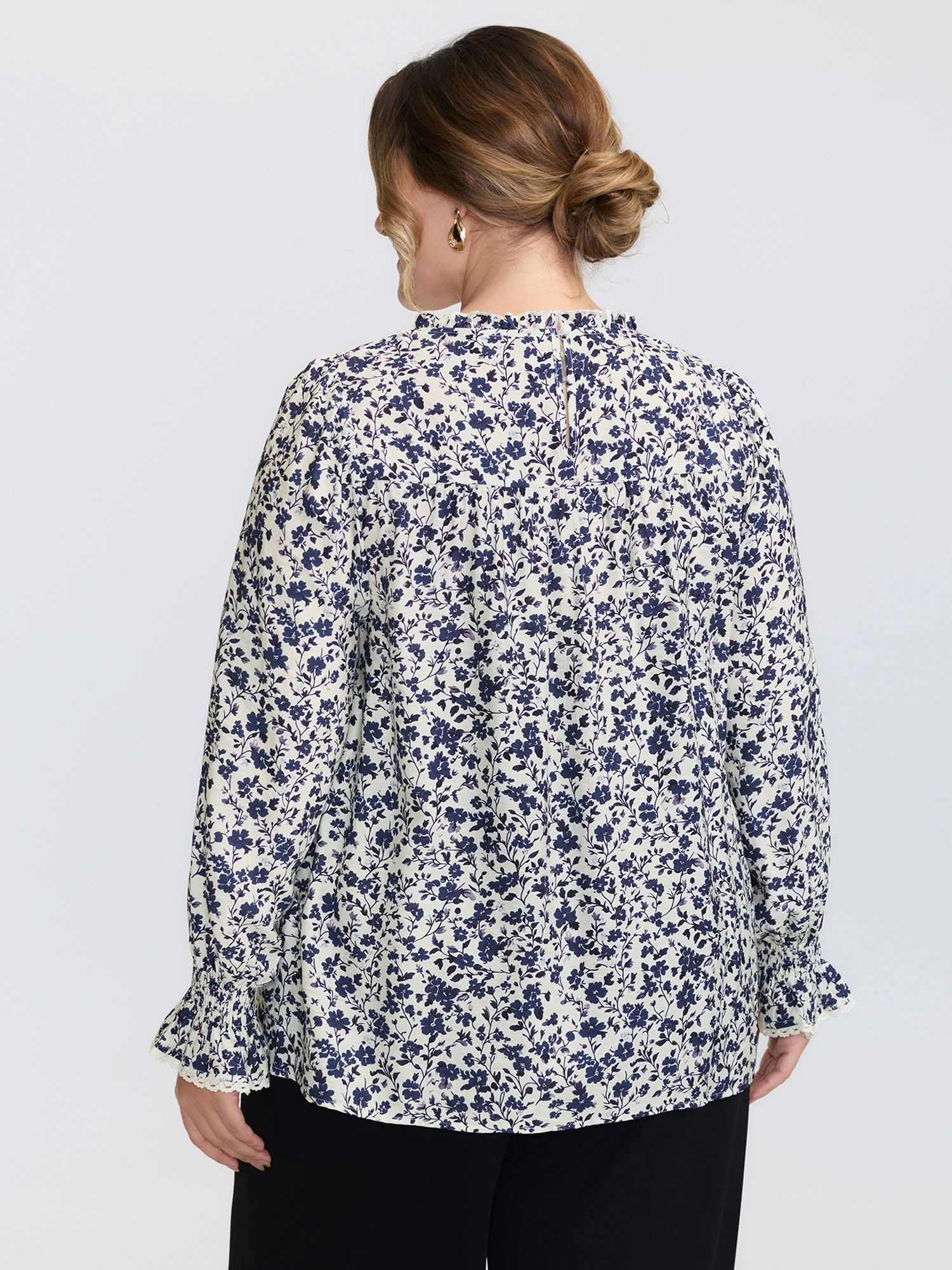 Floral Print Lace Trim Flowy Blouse - Image 4