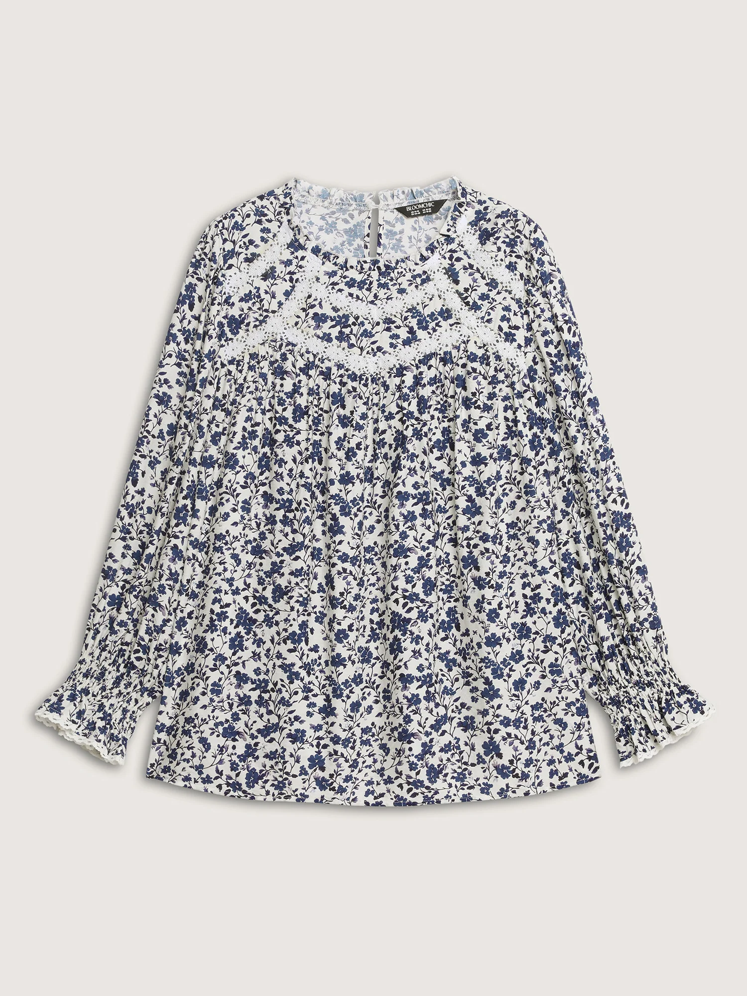 Floral Print Lace Trim Flowy Blouse - Image 7