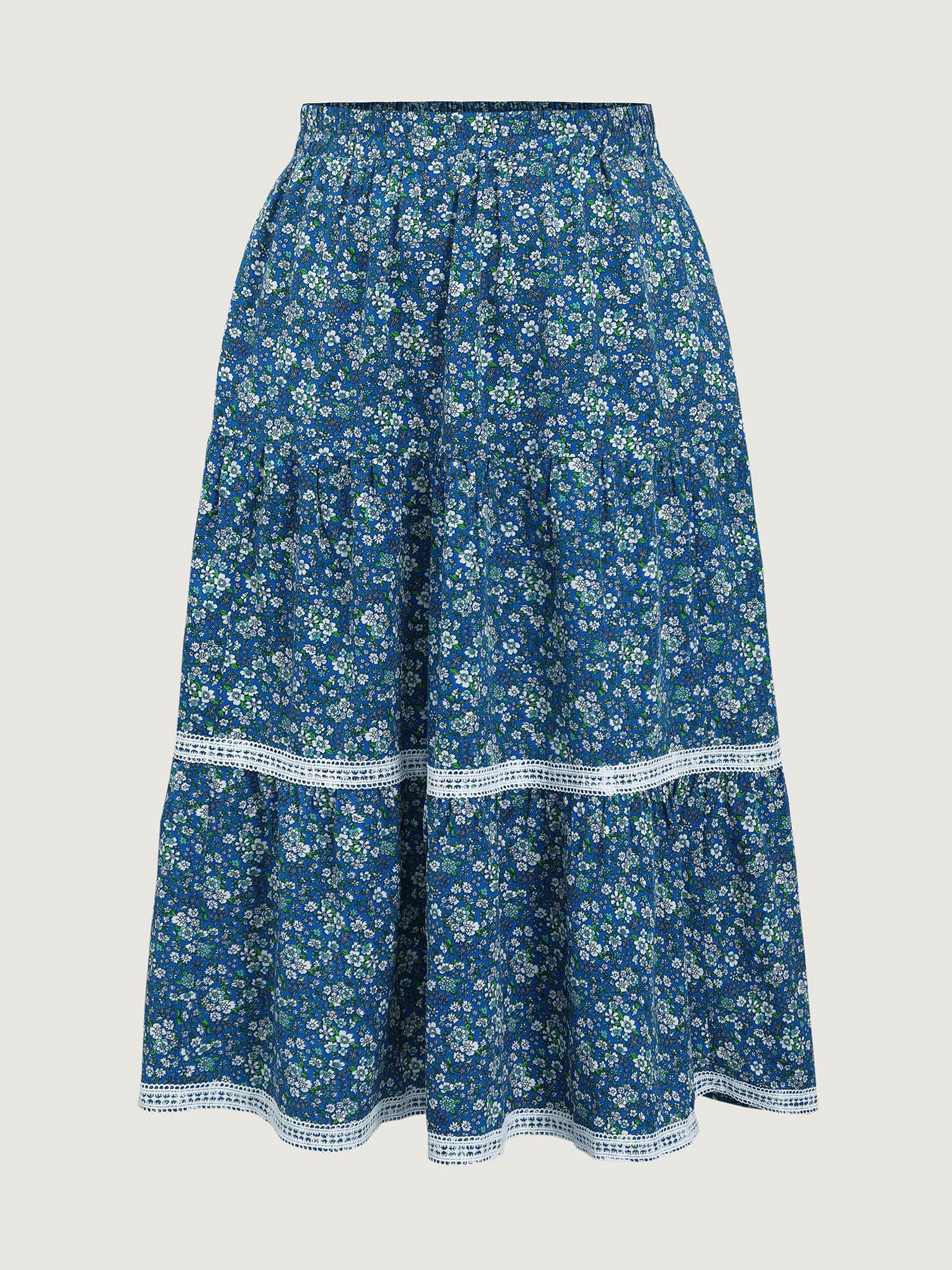 Floral Print Lace Trim Flowy Maxi Skirt - Image 7