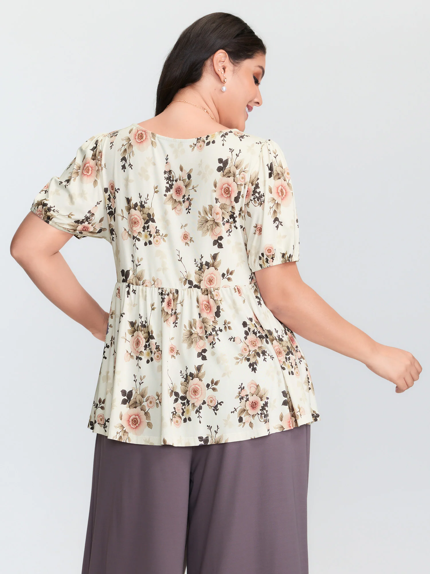 Floral Print Lace Trim Knit Top - Image 4