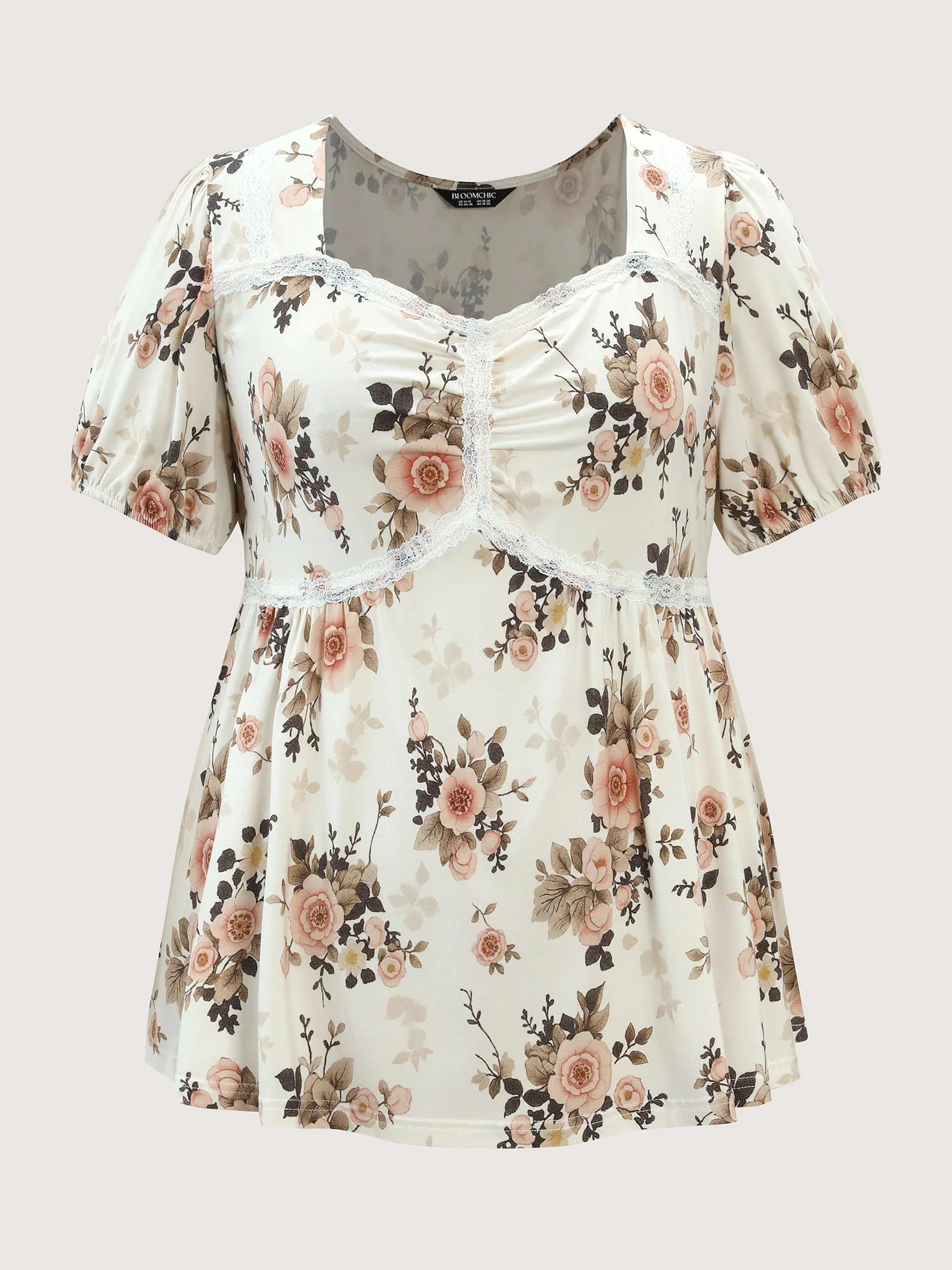 Floral Print Lace Trim Knit Top - Image 7