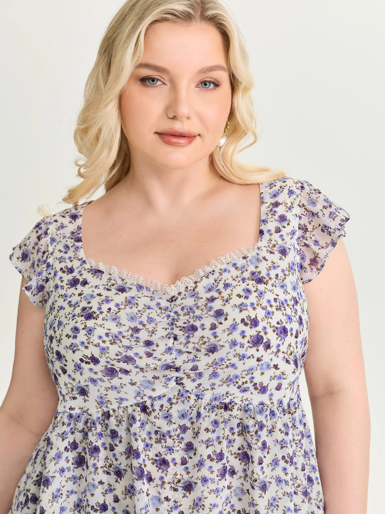 Floral Print Lace Trim Layered Blouse - Image 2