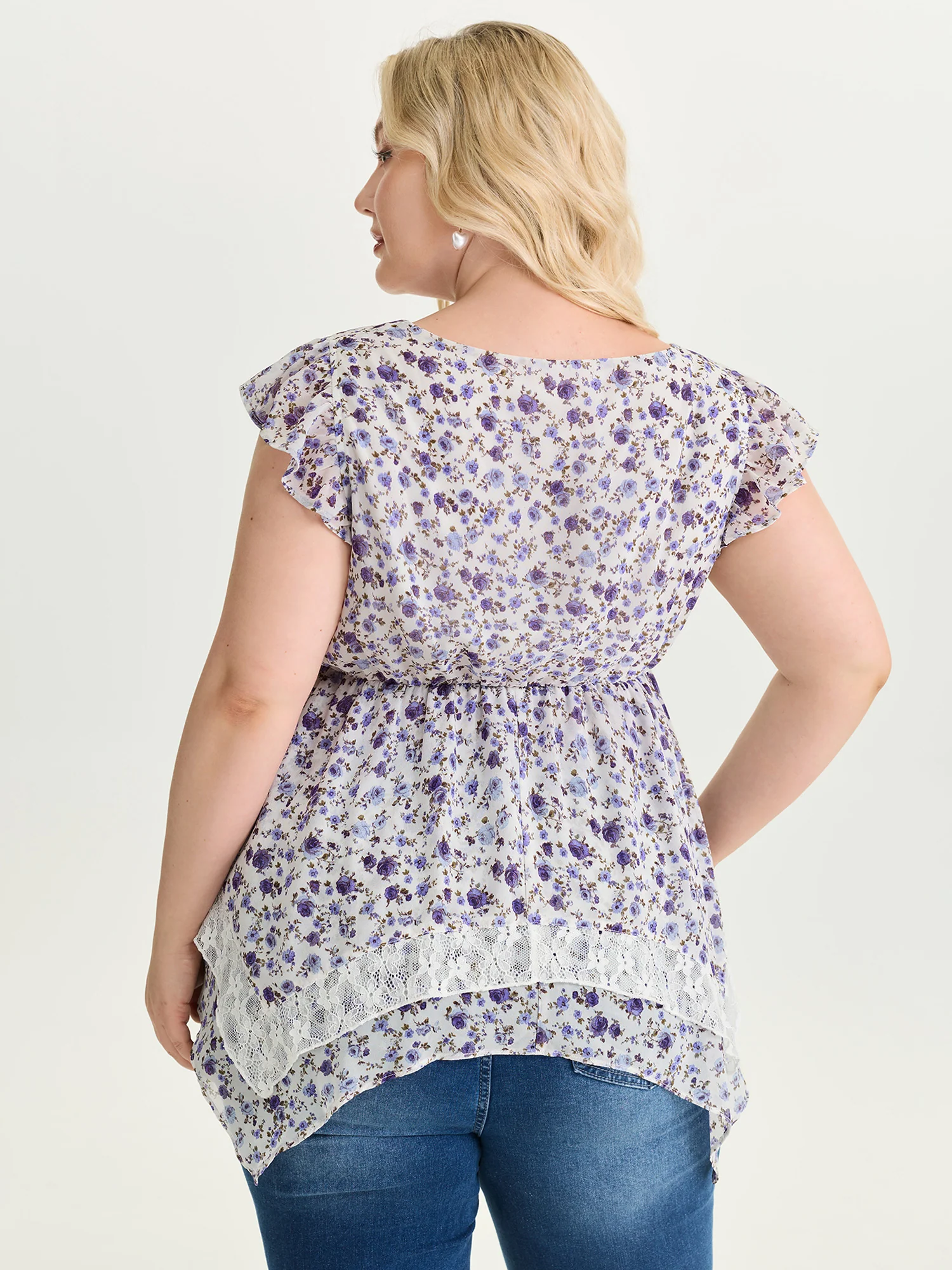 Floral Print Lace Trim Layered Blouse - Image 4