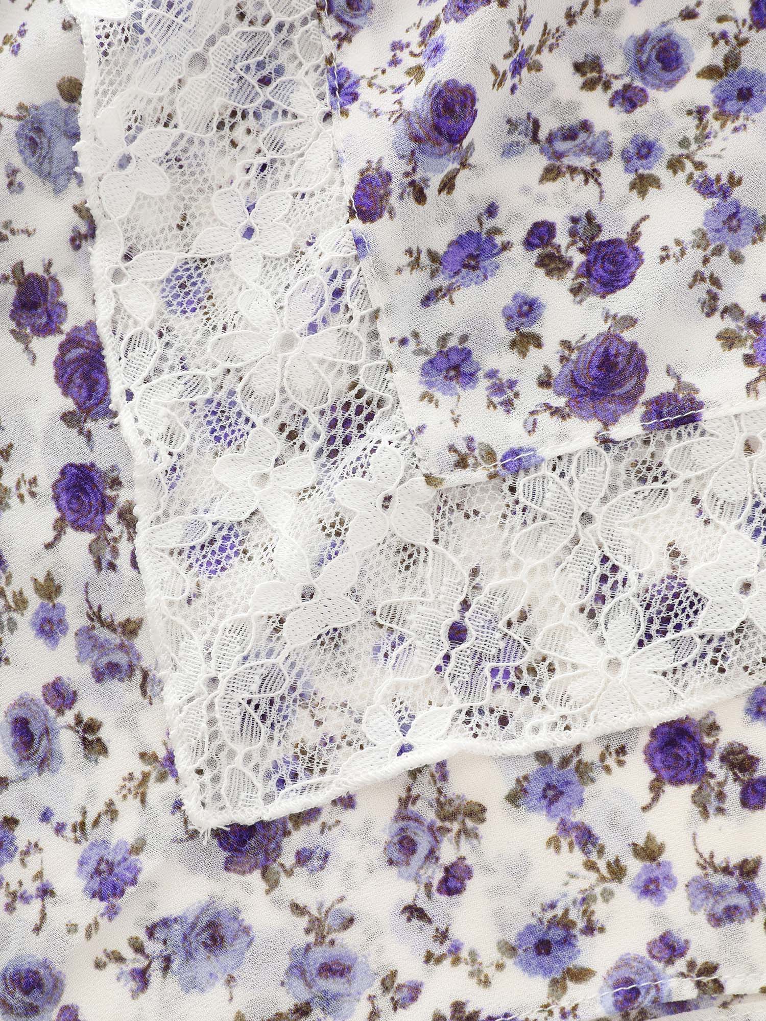 Floral Print Lace Trim Layered Blouse - Image 6