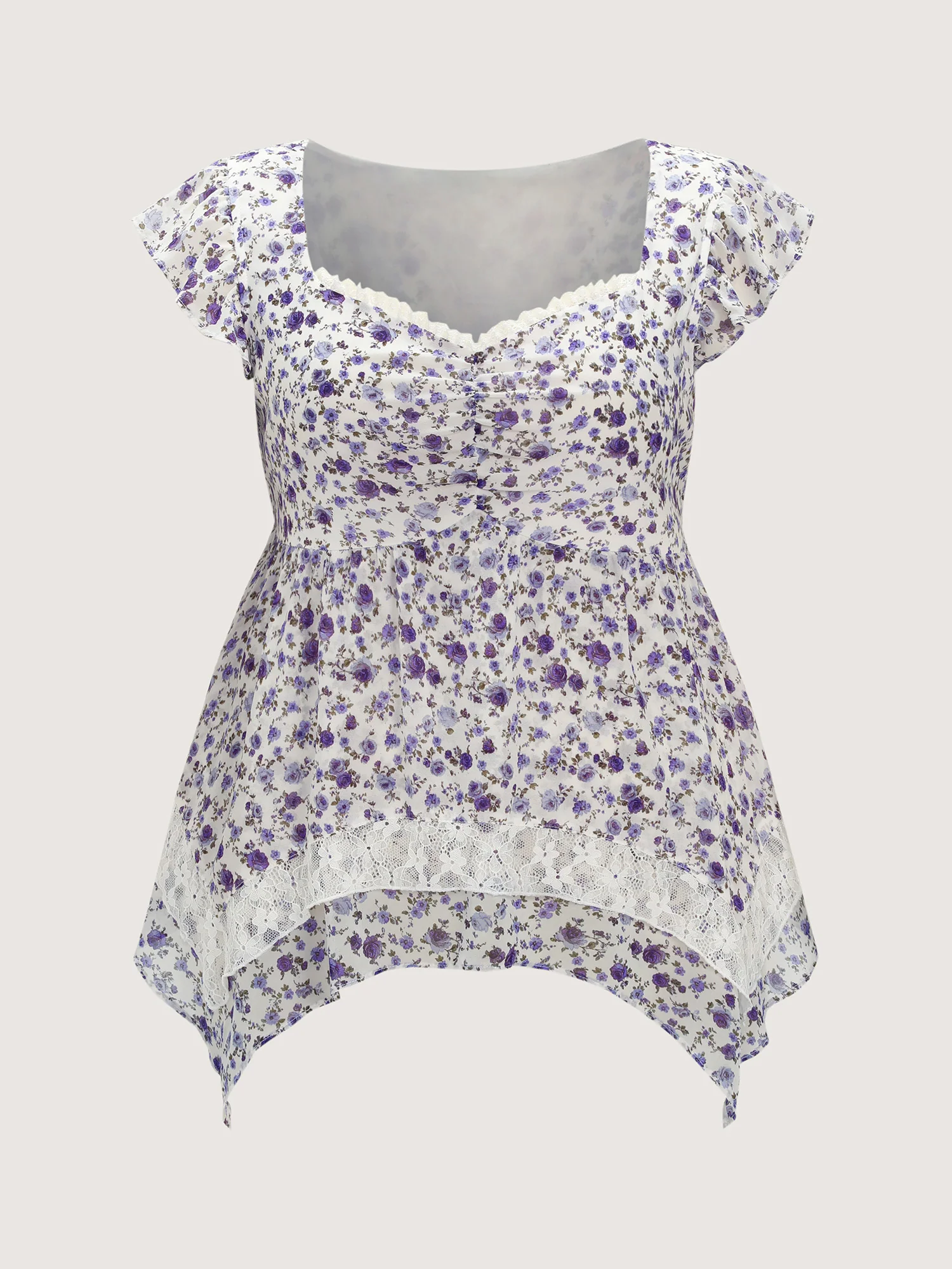 Floral Print Lace Trim Layered Blouse - Image 7