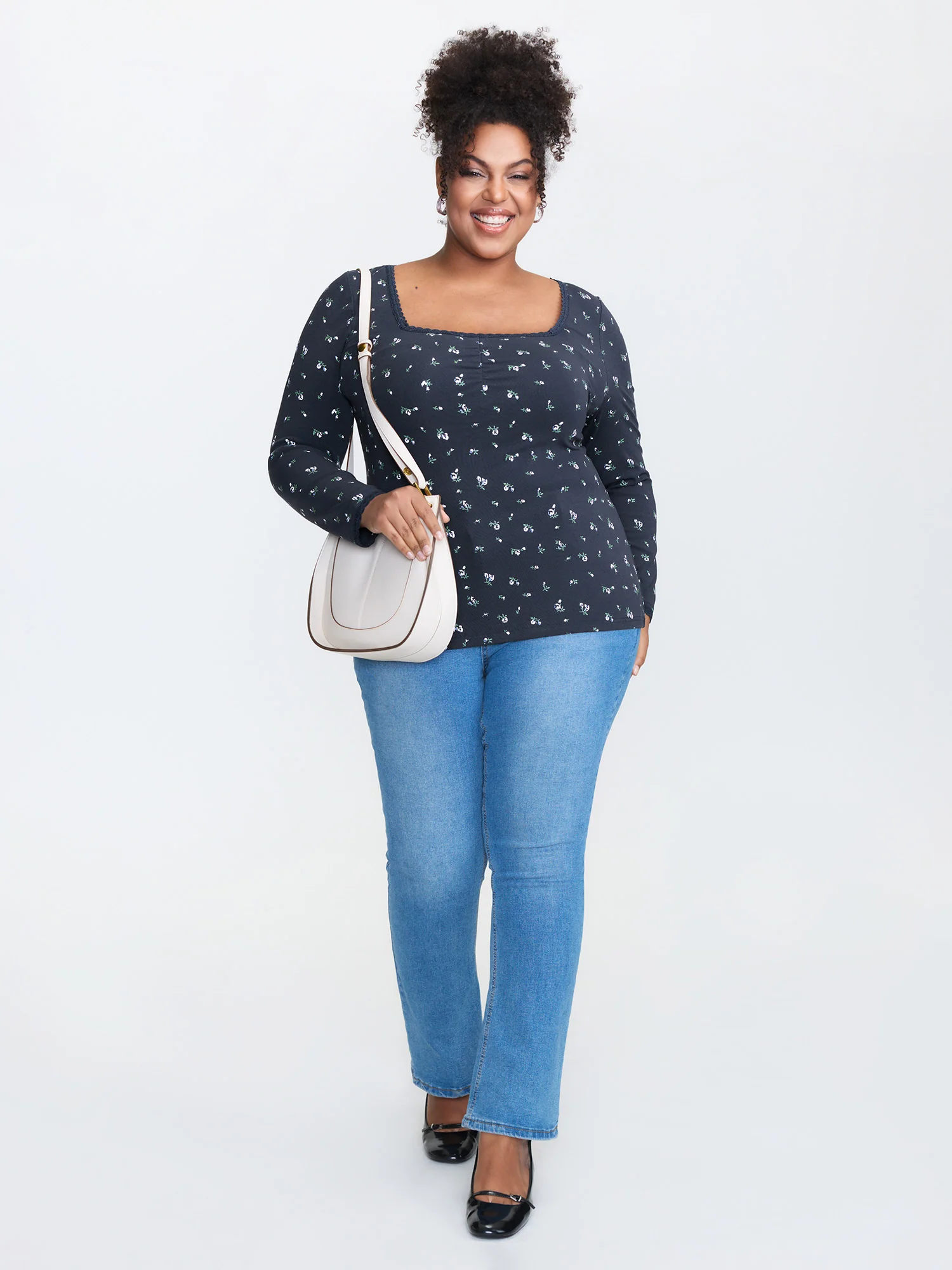 Floral Print Lace Trim Neckline T-Shirt - Image 3